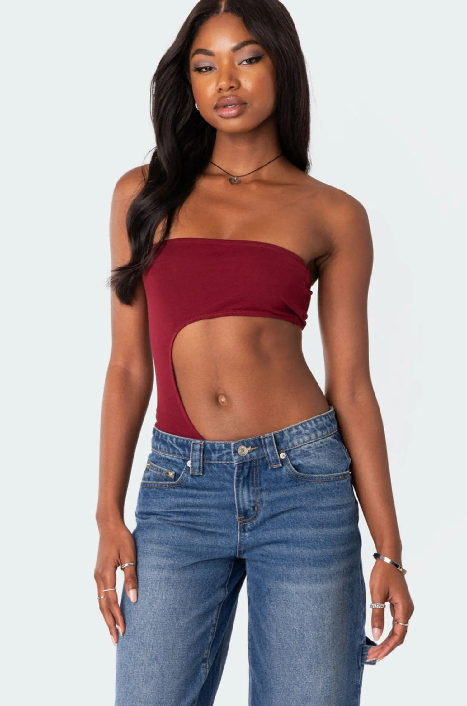 Strapless Tops | Bodysuits*edikted Indy Asymmetric Cut Out Bodysuit BURGUNDY