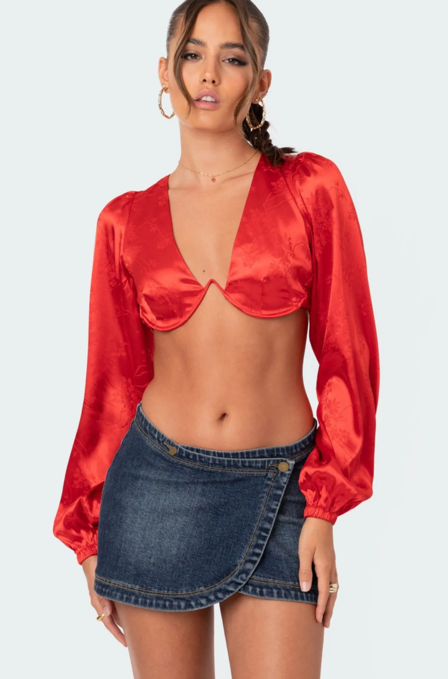 Crop Tops | Long Sleeve Tops*edikted Iris Satin Open Back Bra Top RED