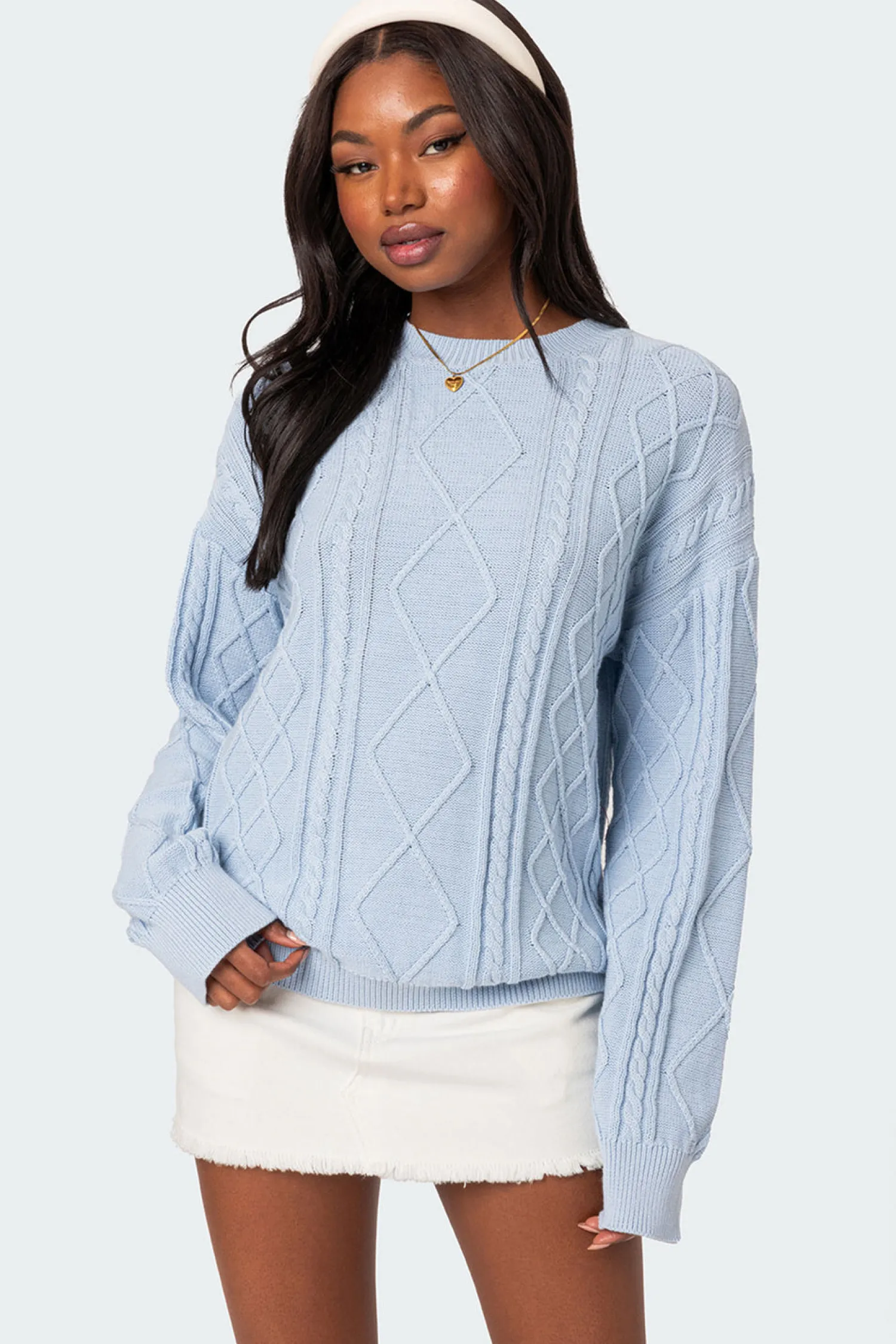 Sweaters & Cardigans | Long Sleeve Tops*edikted Jessy Cable Knit Oversized Sweater LIGHT BLUE