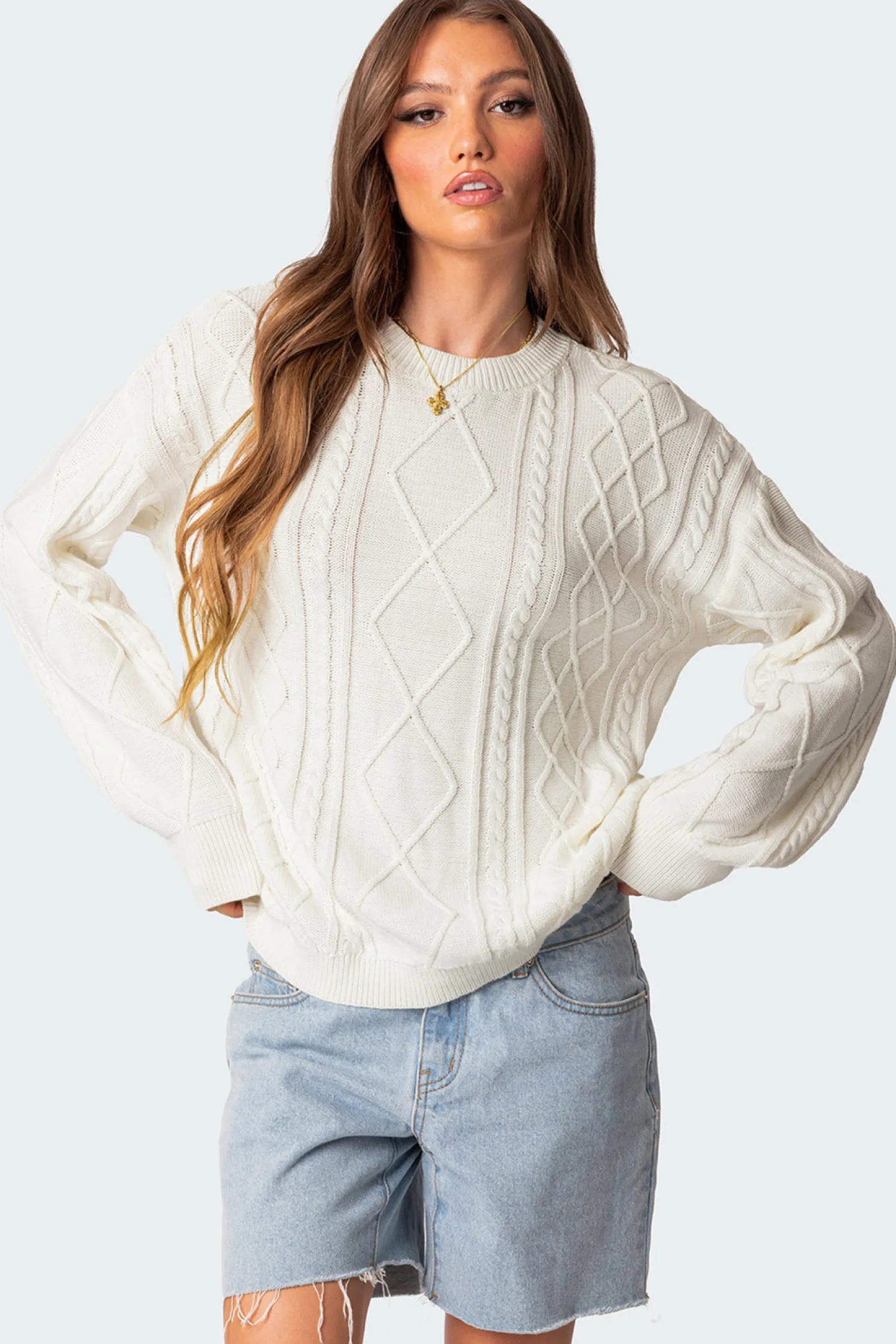 Sweaters & Cardigans | Long Sleeve Tops*edikted Jessy Cable Knit Oversized Sweater CREAM