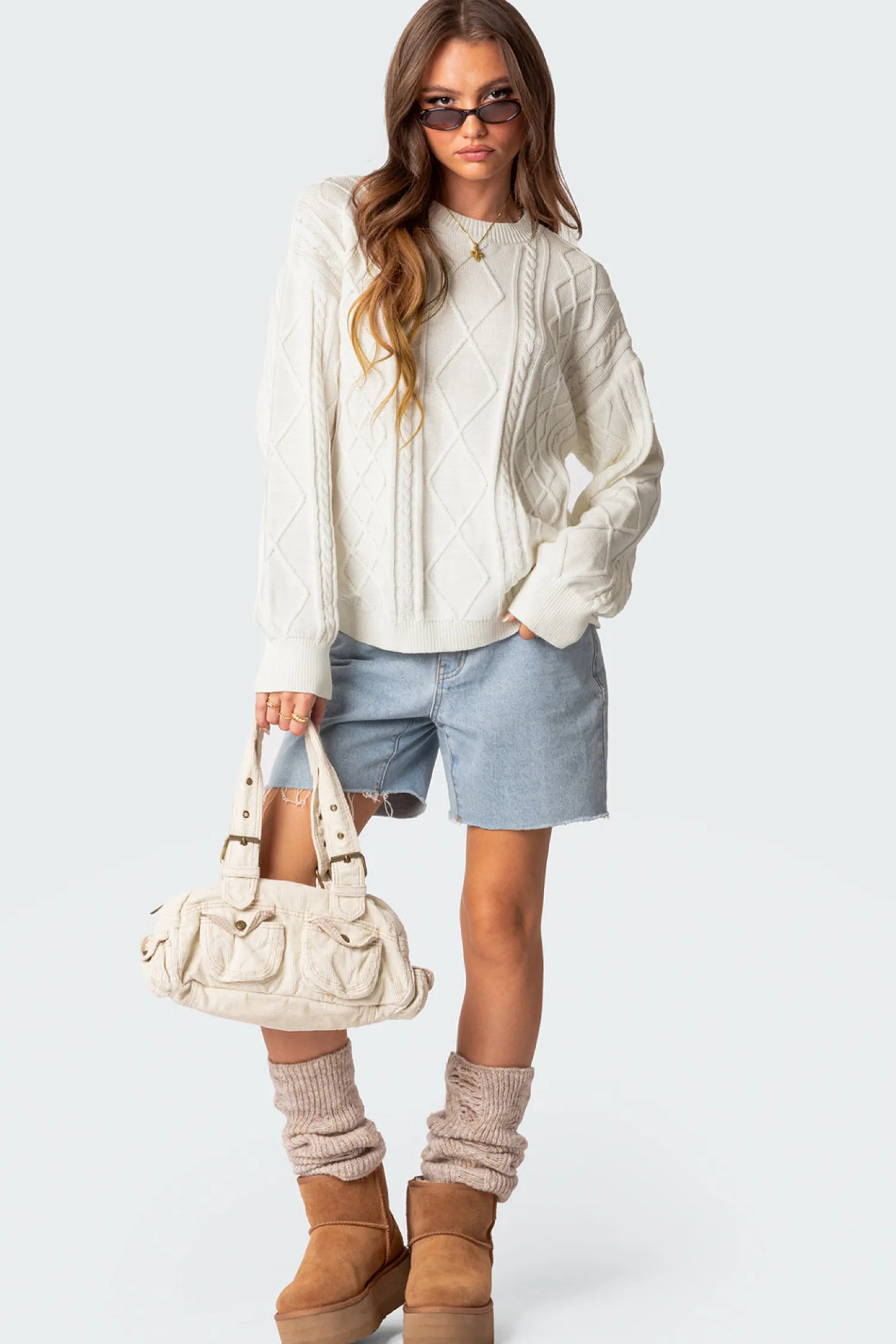 Sweaters & Cardigans | Long Sleeve Tops*edikted Jessy Cable Knit Oversized Sweater CREAM