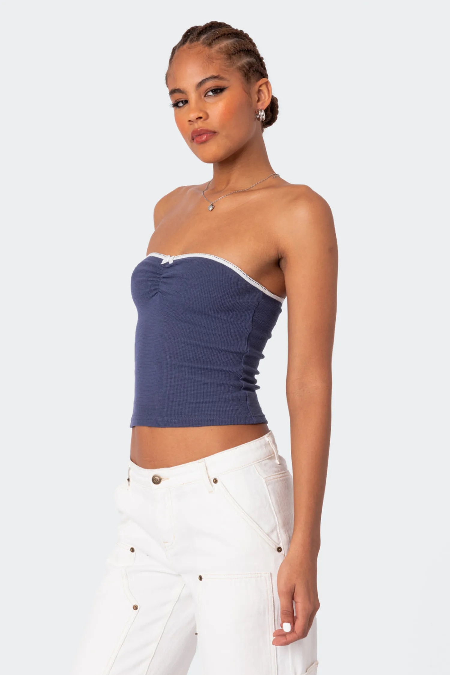 Strapless Tops | Tops*edikted Kacey Strapless Waffle Top DARK BLUE