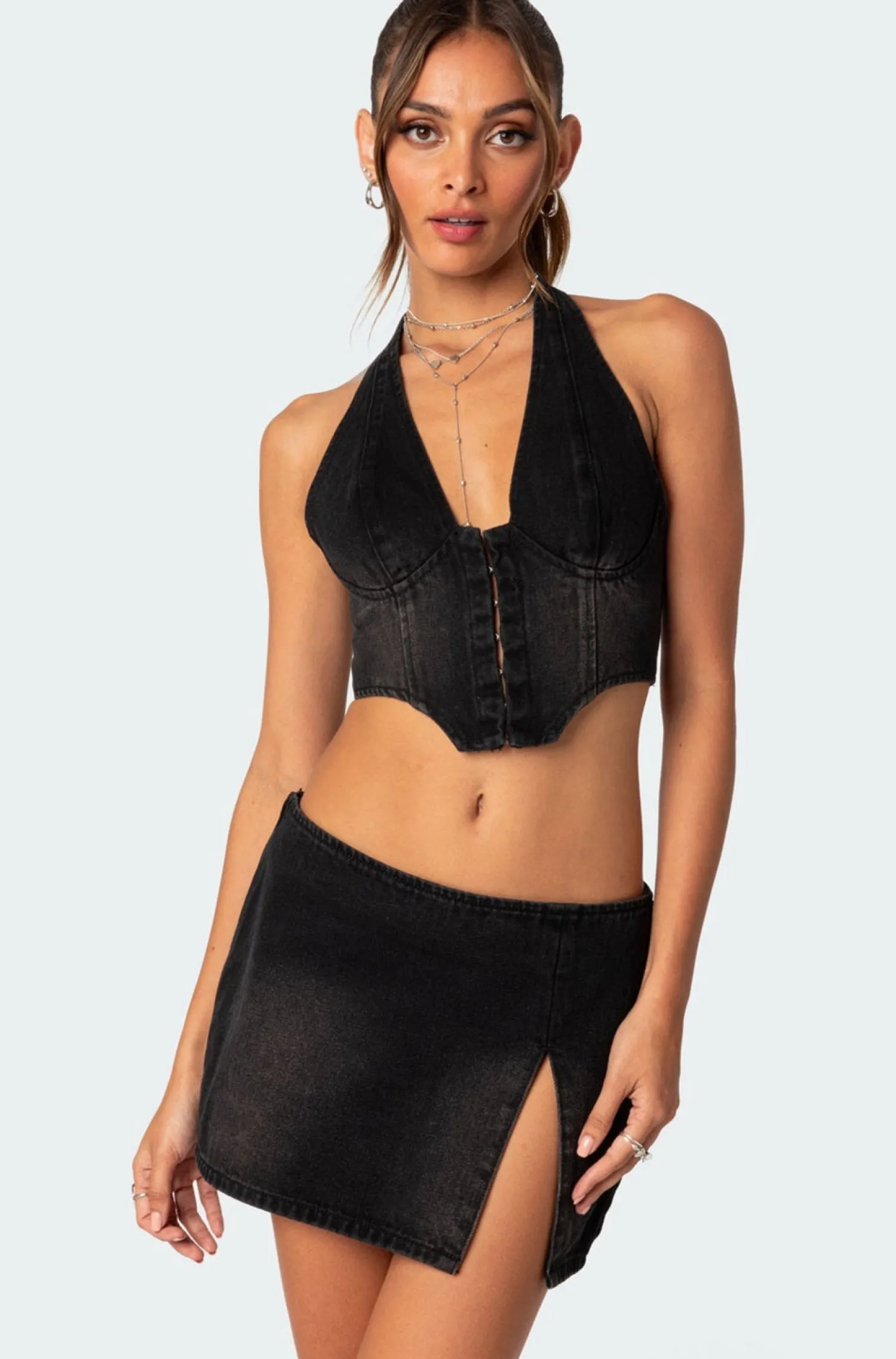 Crop Tops | Corsets*edikted Katrina Lace Up Denim Corset BLACK WASHED