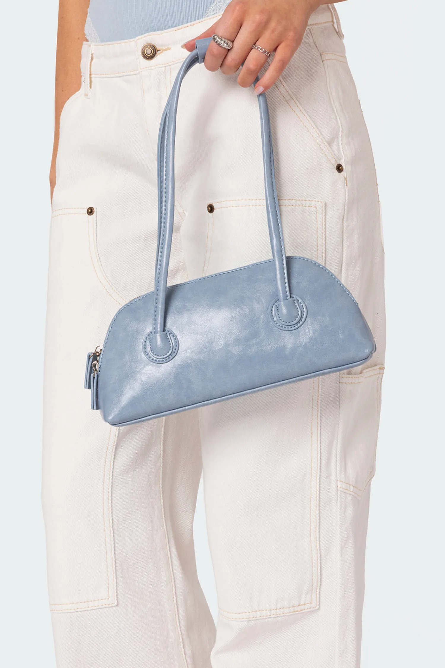 Bags*edikted Kelly Faux Leather Shoulder Bag LIGHT BLUE