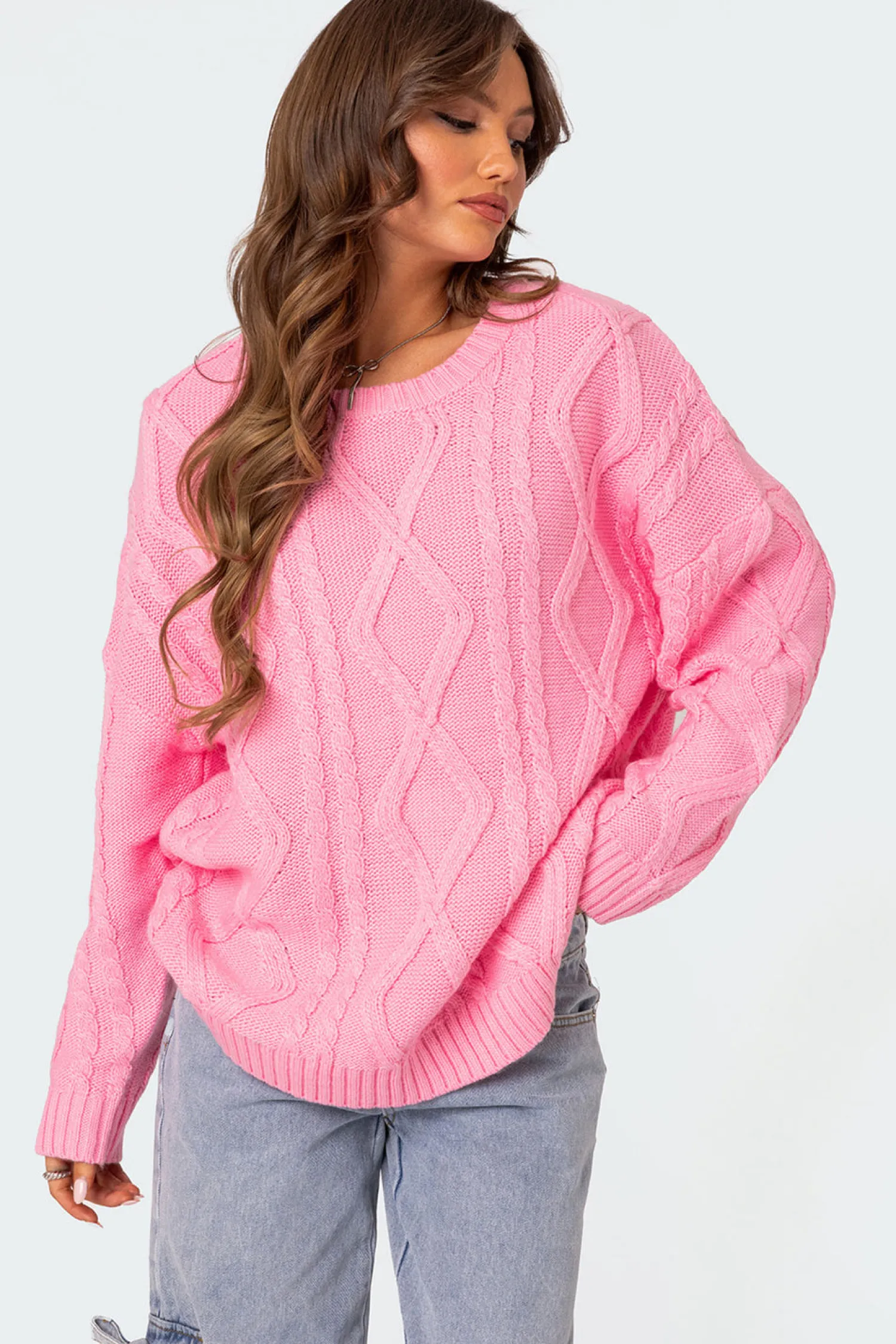 Sweaters & Cardigans | Long Sleeve Tops*edikted Kennedy Oversized Cable Knit Sweater PINK