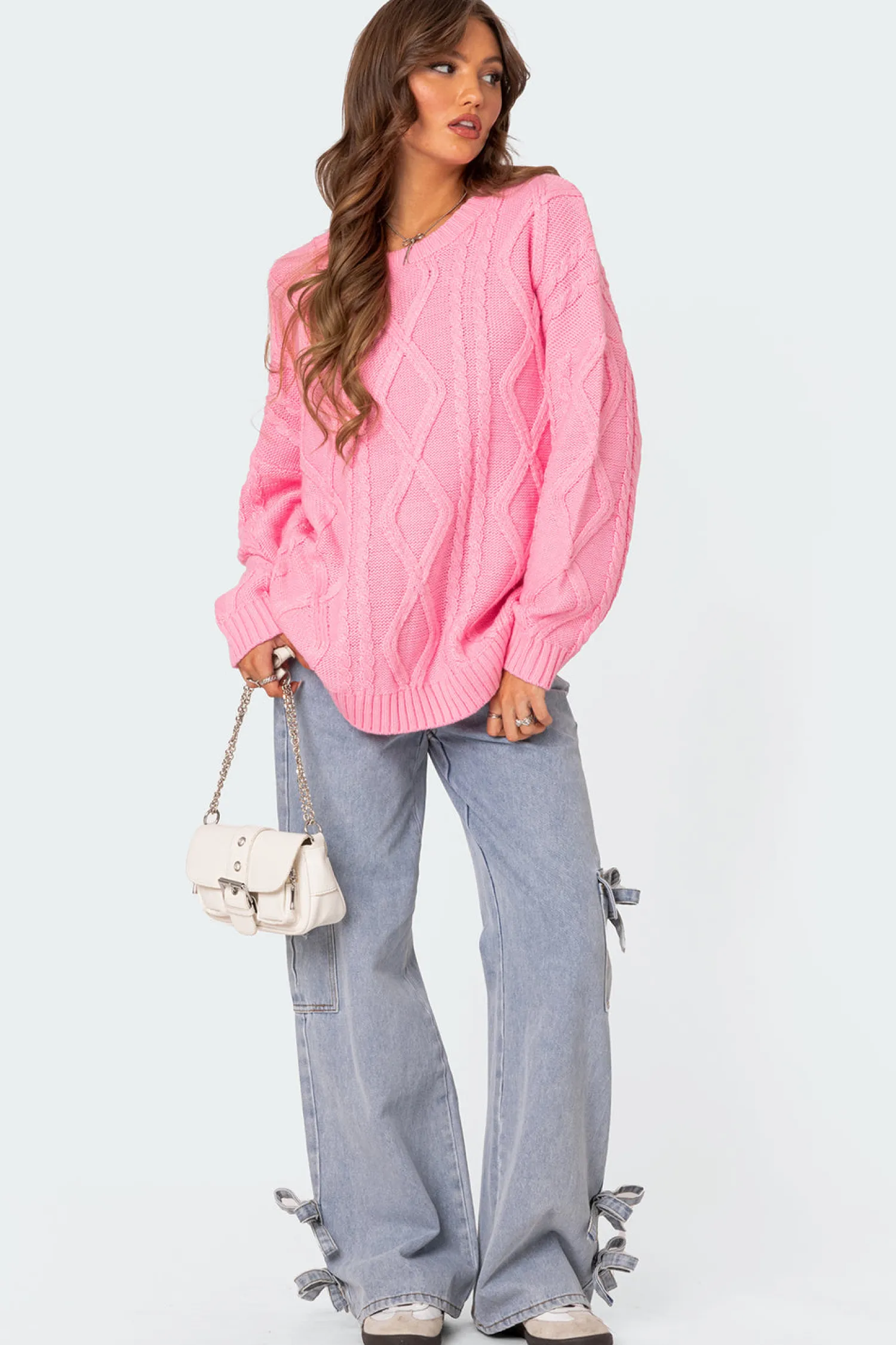 Sweaters & Cardigans | Long Sleeve Tops*edikted Kennedy Oversized Cable Knit Sweater PINK