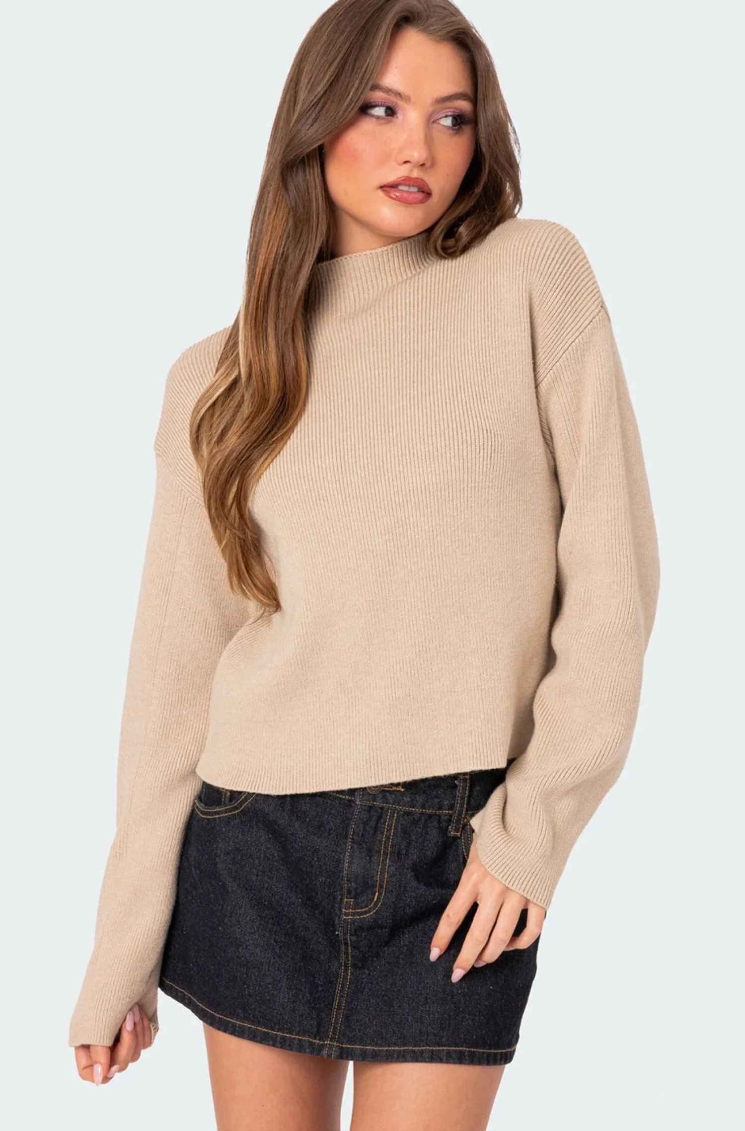 Sweaters & Cardigans | Long Sleeve Tops*edikted Kimberly Mock Neck Sweater BEIGE