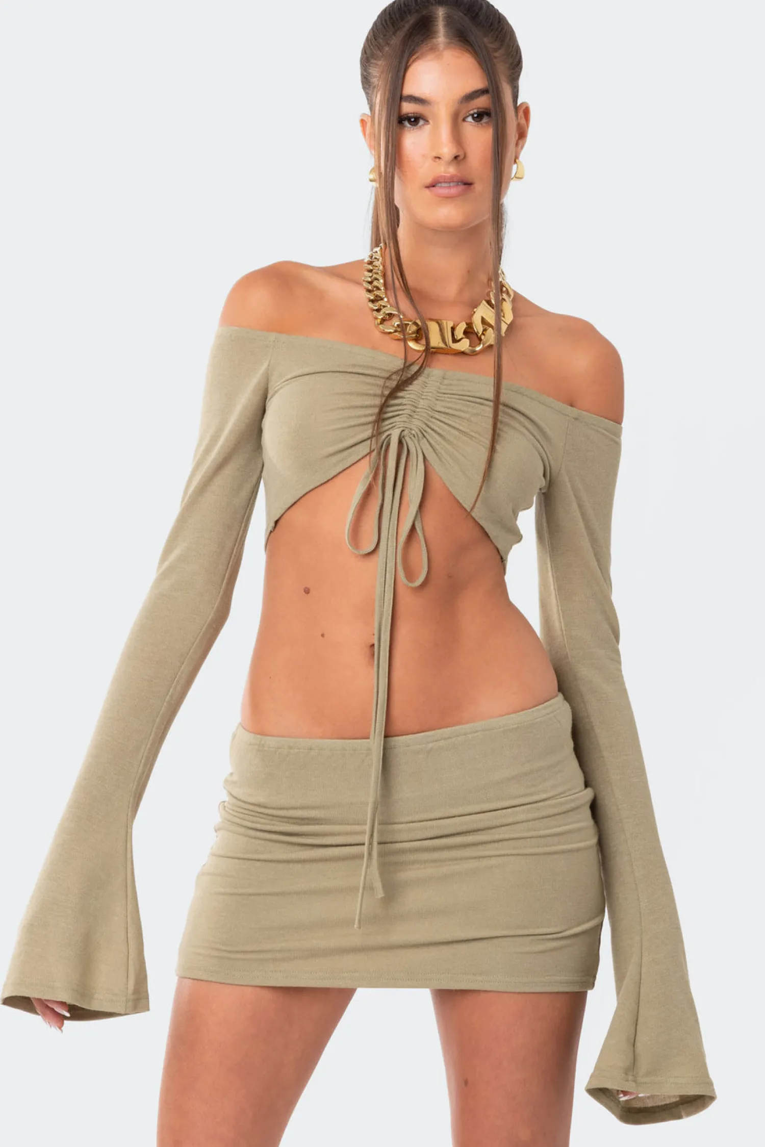 Crop Tops | Long Sleeve Tops*edikted Kirby Gathered Off The Shoulder Crop Top OLIVE