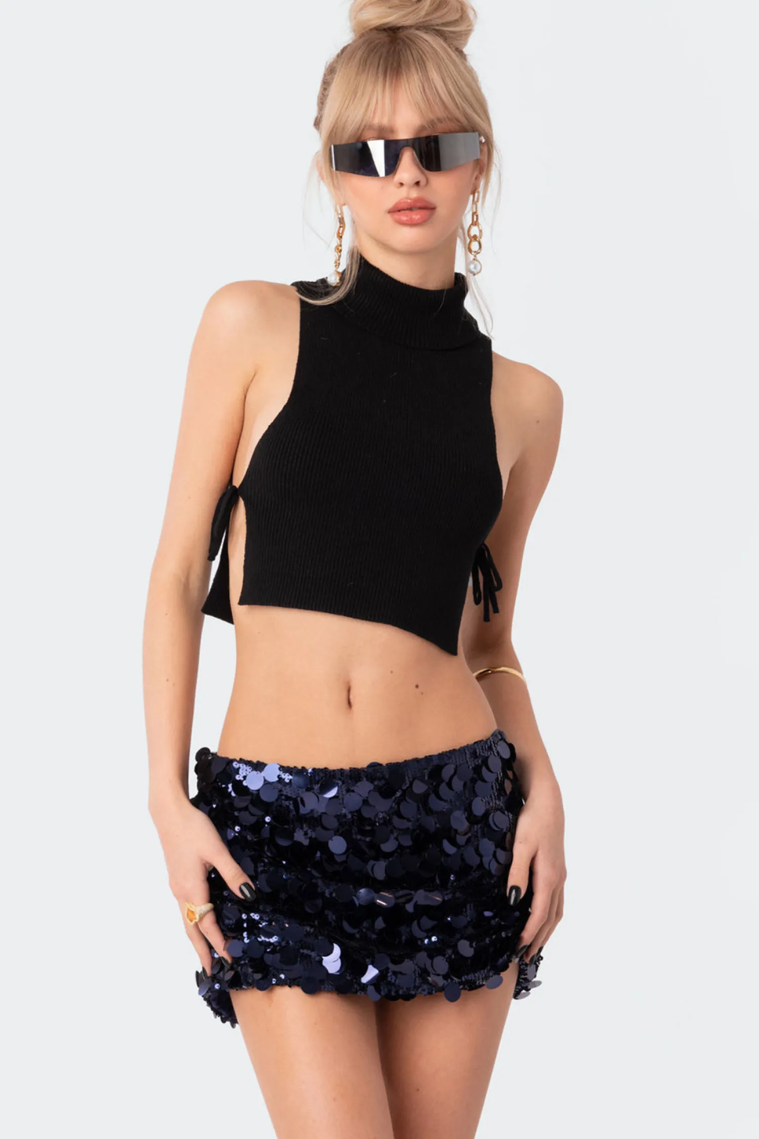 Crop Tops | Knitted Tops*edikted Knitted Side Lace-Up Top BLACK