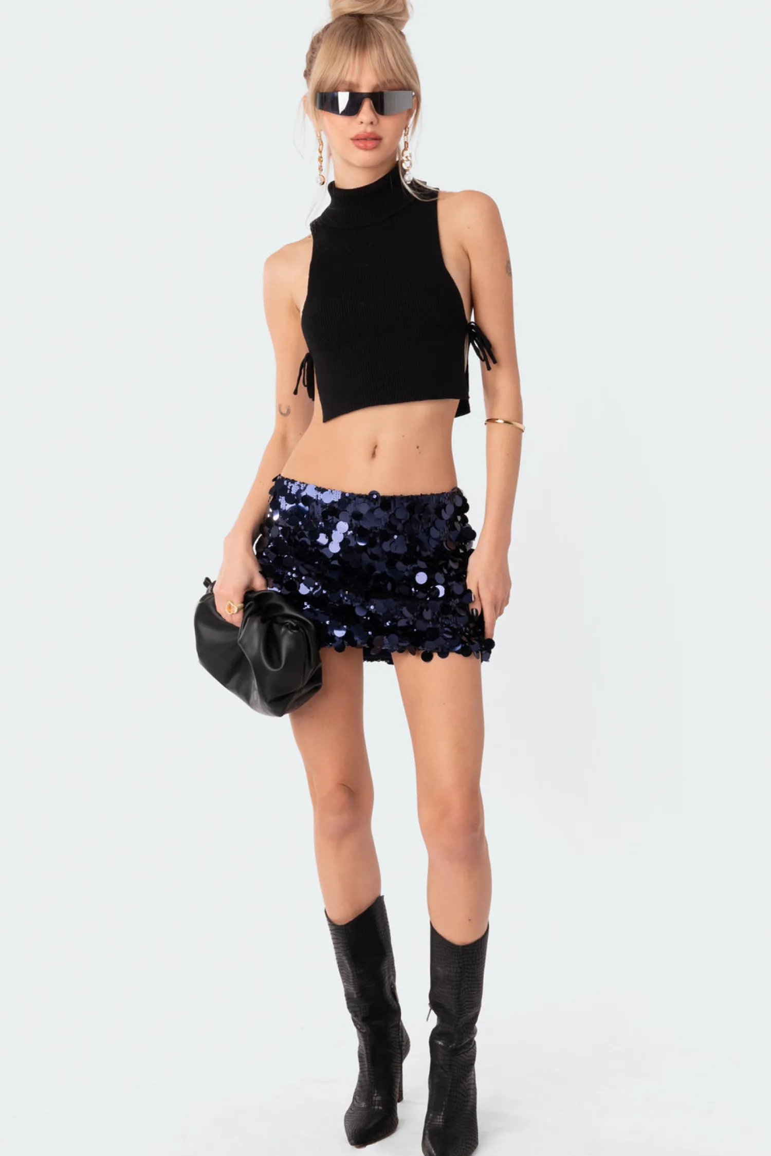 Crop Tops | Knitted Tops*edikted Knitted Side Lace-Up Top BLACK