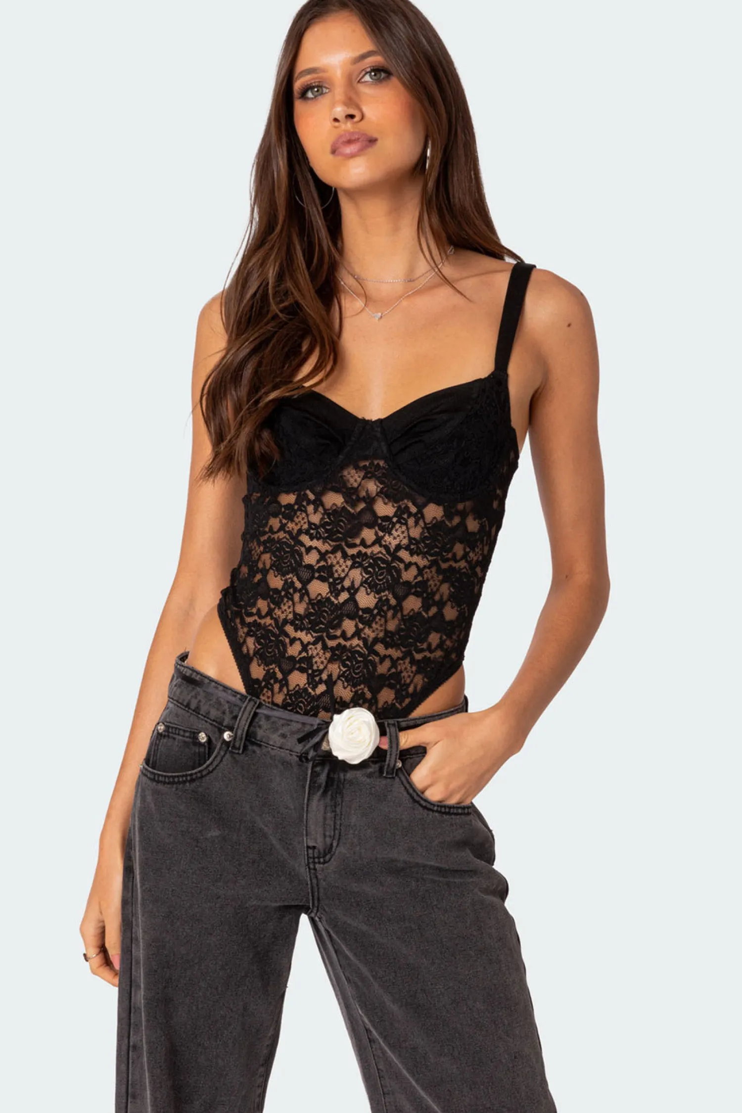 Bodysuits | Bodysuits*edikted Lace & Satin Cupped Bodysuit BLACK