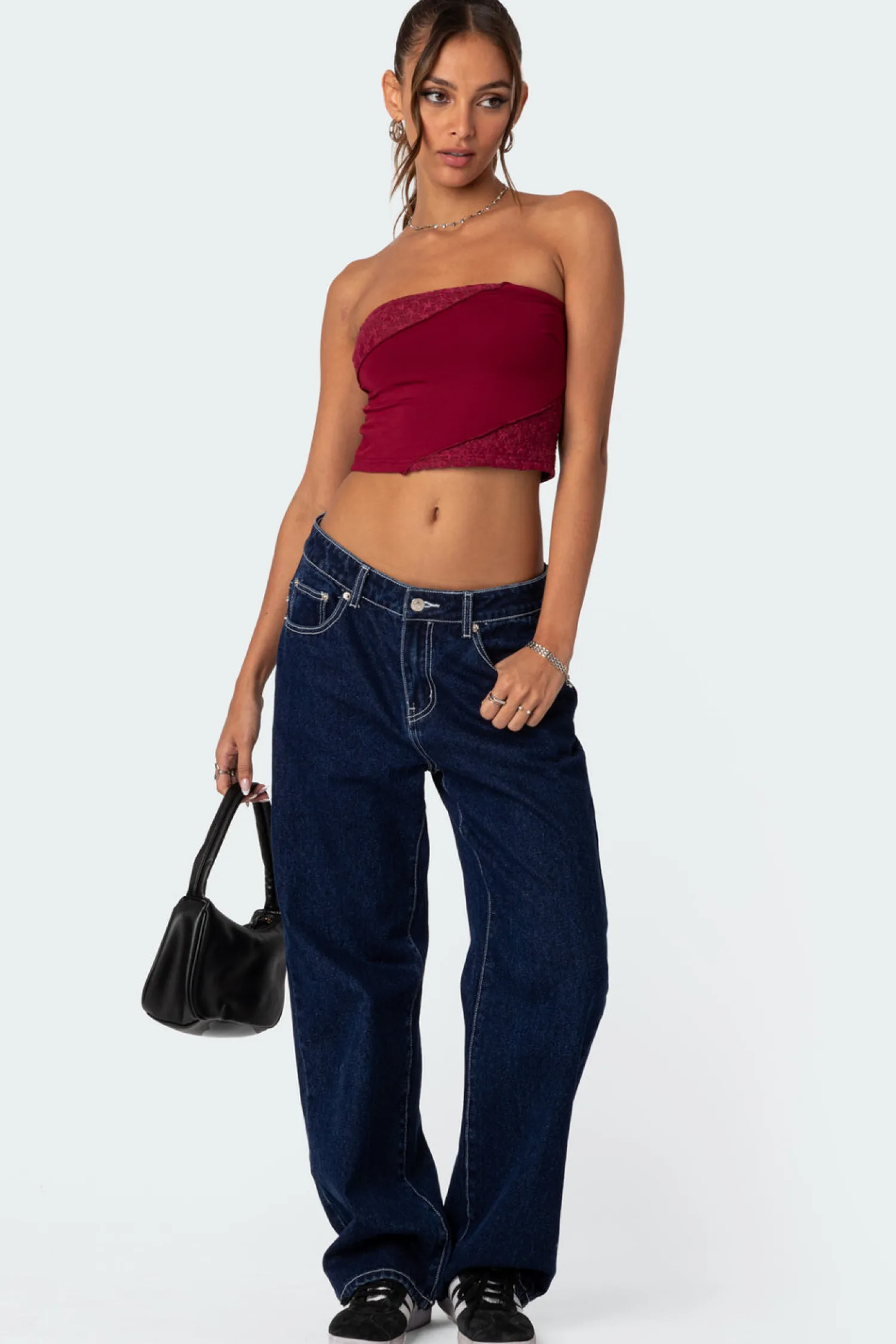 Crop Tops | Strapless Tops*edikted Lace Patchwork Tube Top BURGUNDY