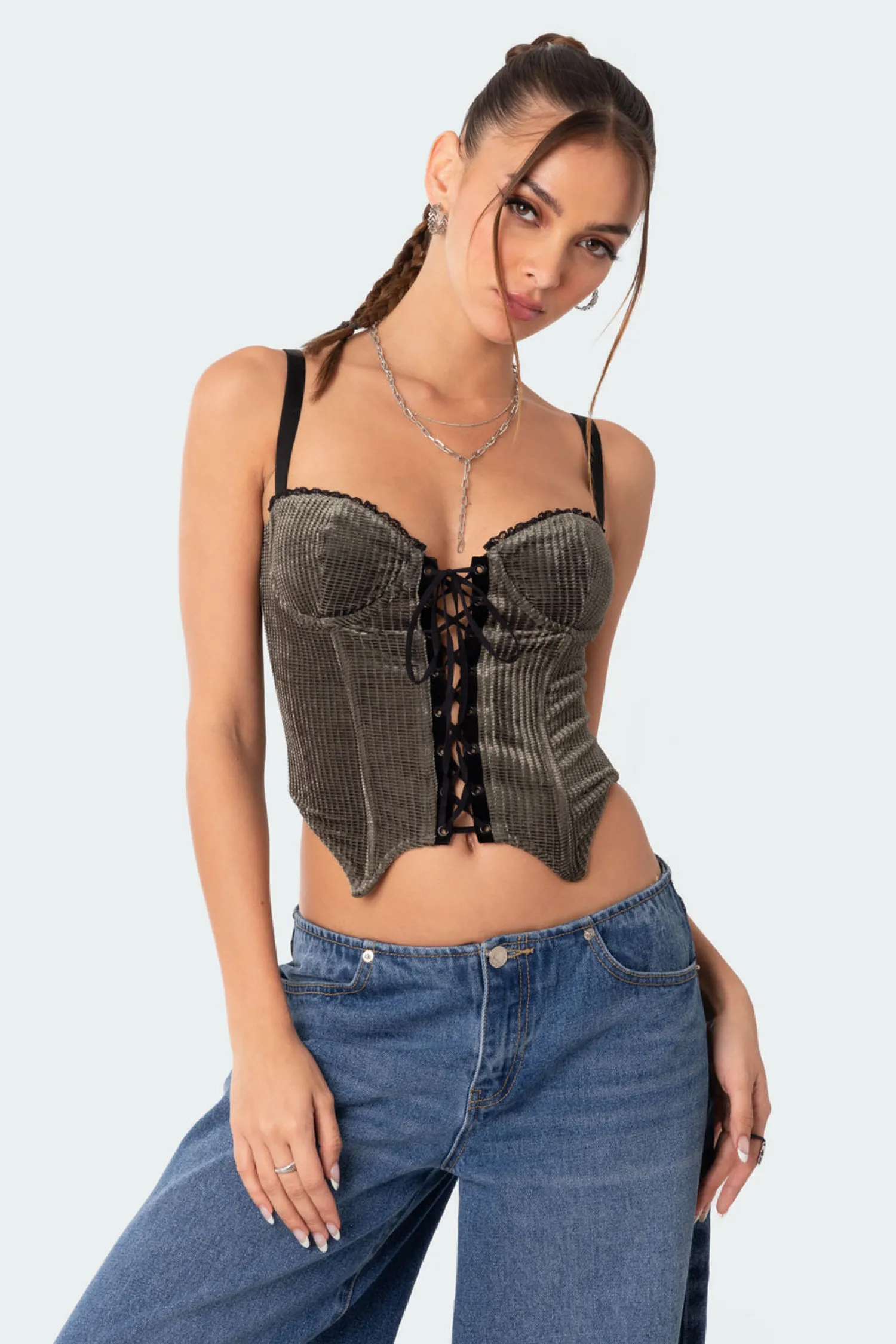 Corsets | Corsets*edikted Lacey Cupped Velvet Corset OLIVE