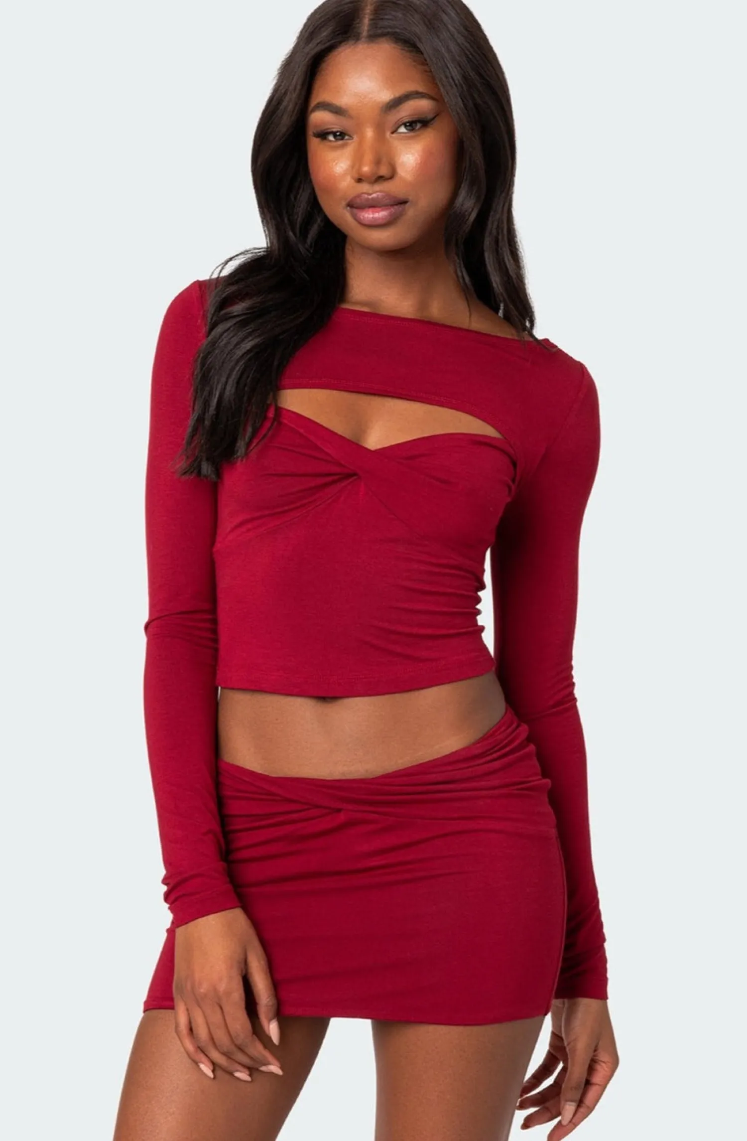 Long Sleeve Tops | Sets*edikted Lara Cut Out Twist Front Top BURGUNDY