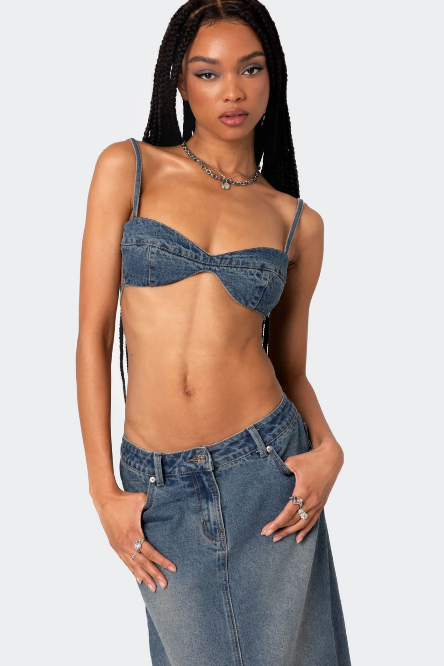 Crop Tops | Denim Tops*edikted Lassy Washed Denim Bralette BLUE WASHED