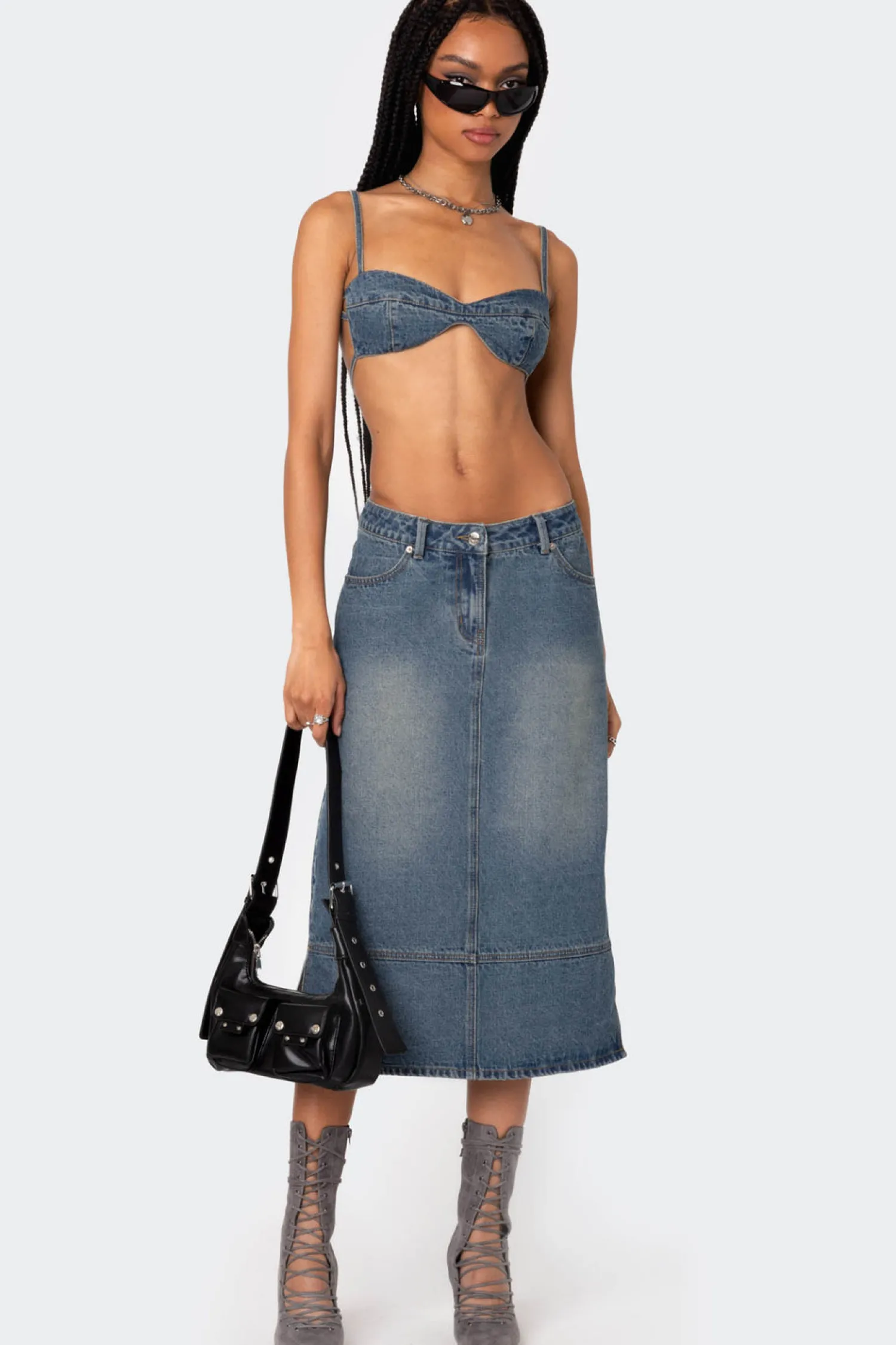 Skirts | Skirts*edikted Lassy Washed Denim Midi Skirt BLUE WASHED