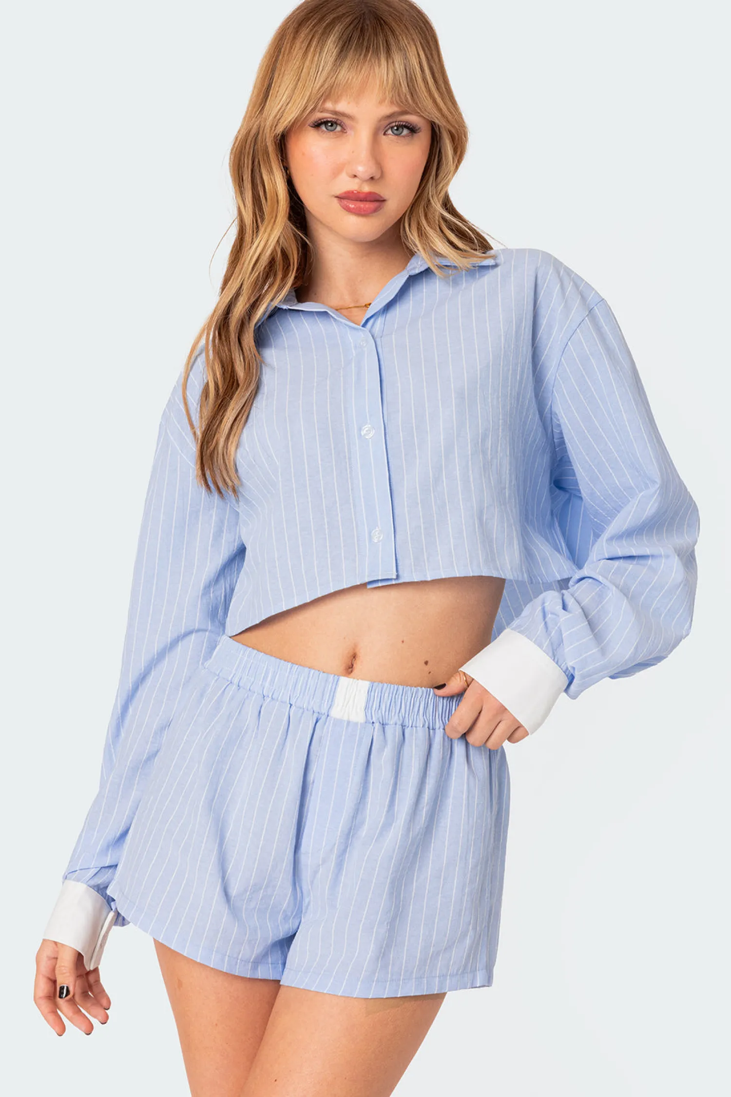 Crop Tops | Long Sleeve Tops*edikted Lea Cropped Button Up Shirt LIGHT BLUE