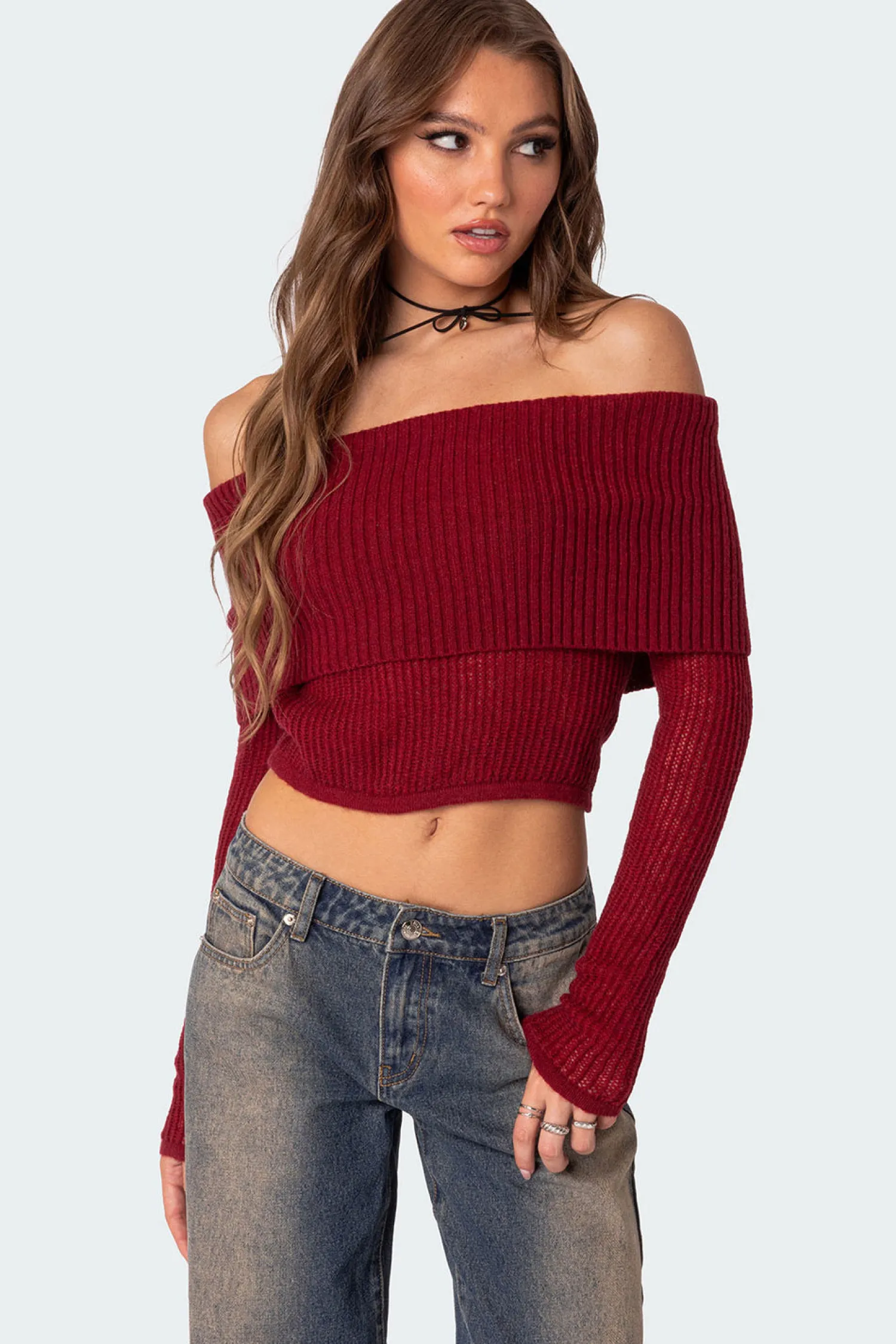 Long Sleeve Tops | Knitted Tops*edikted Lili Fold Over Knit Top RED