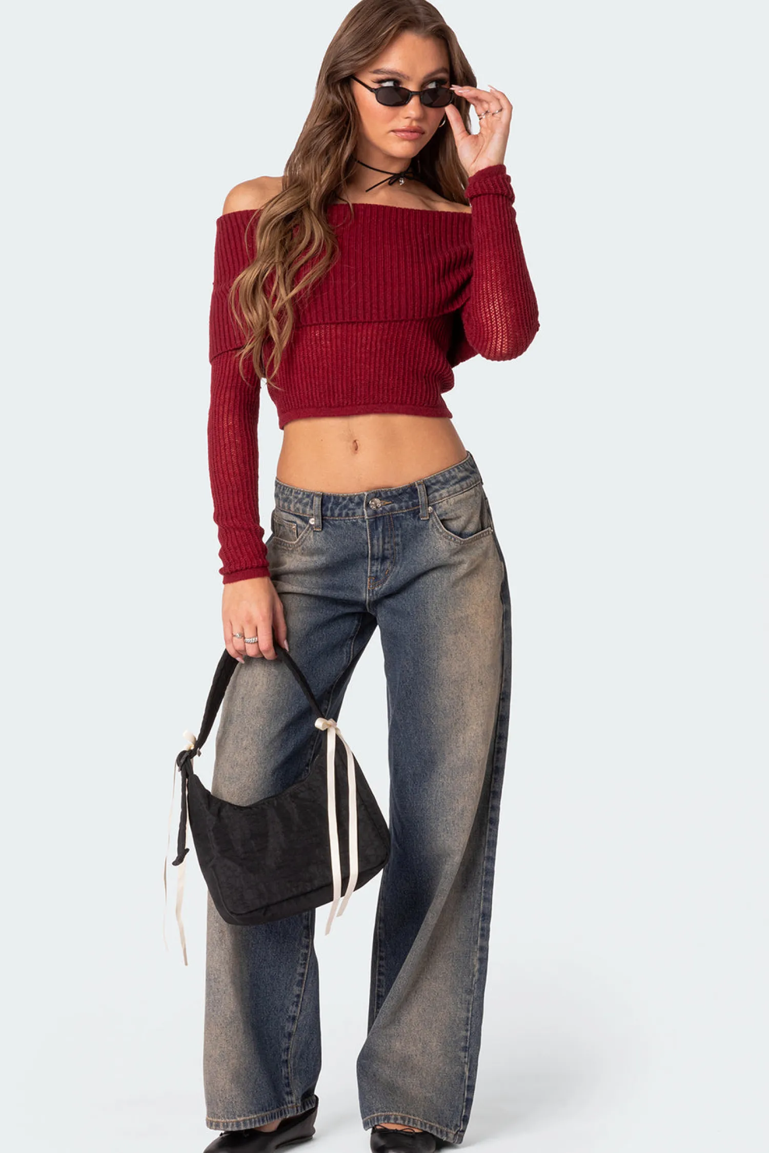 Long Sleeve Tops | Knitted Tops*edikted Lili Fold Over Knit Top RED