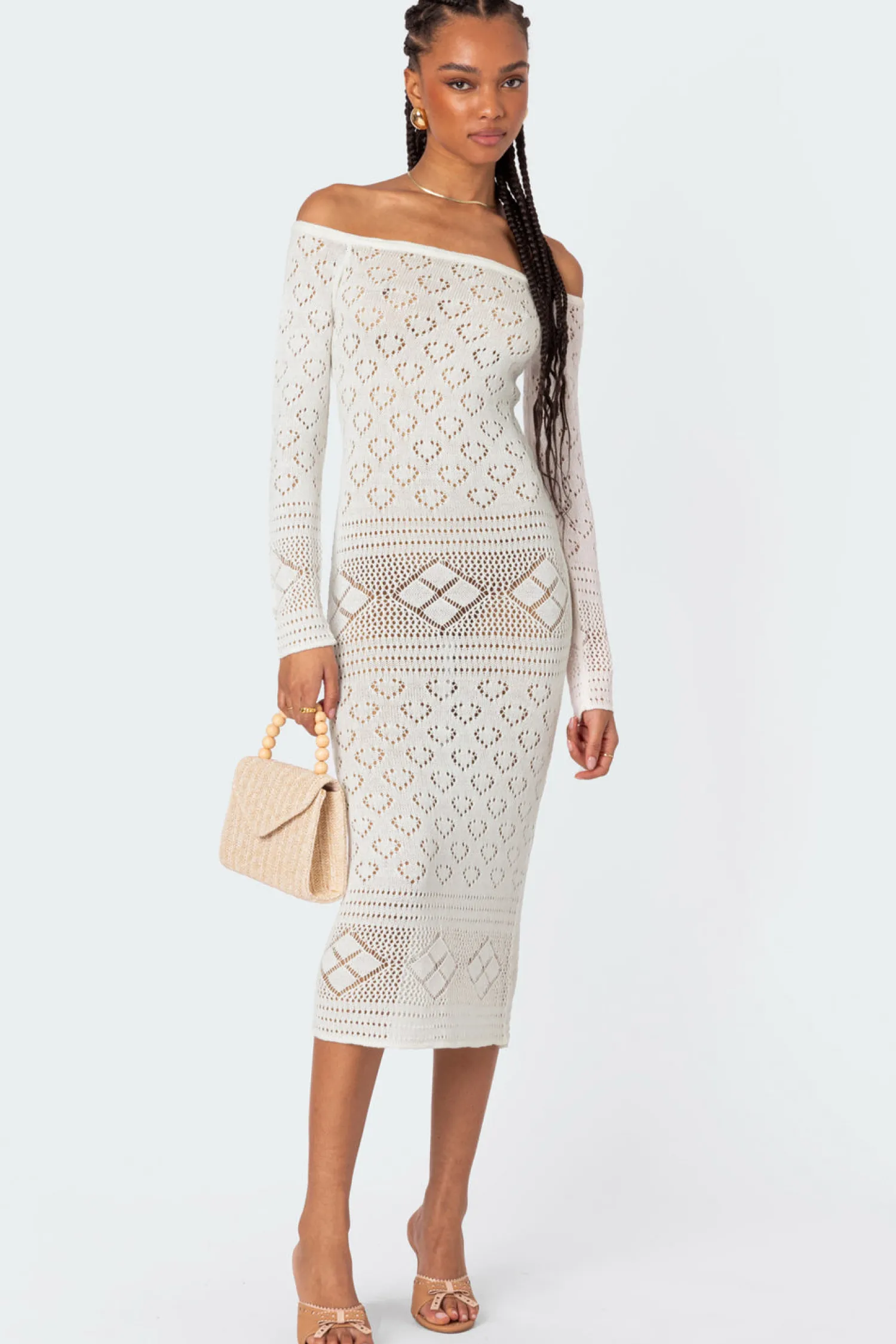 Cover Ups | Cover Ups*edikted Lily Crochet Off Shoulder Midi Dress CREAM