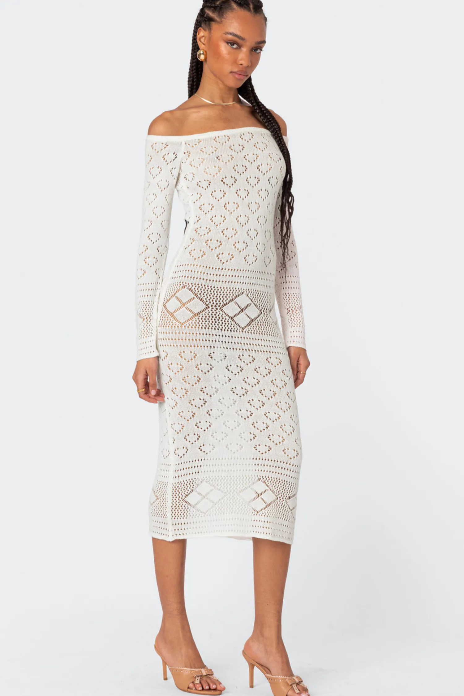 Cover Ups | Cover Ups*edikted Lily Crochet Off Shoulder Midi Dress CREAM