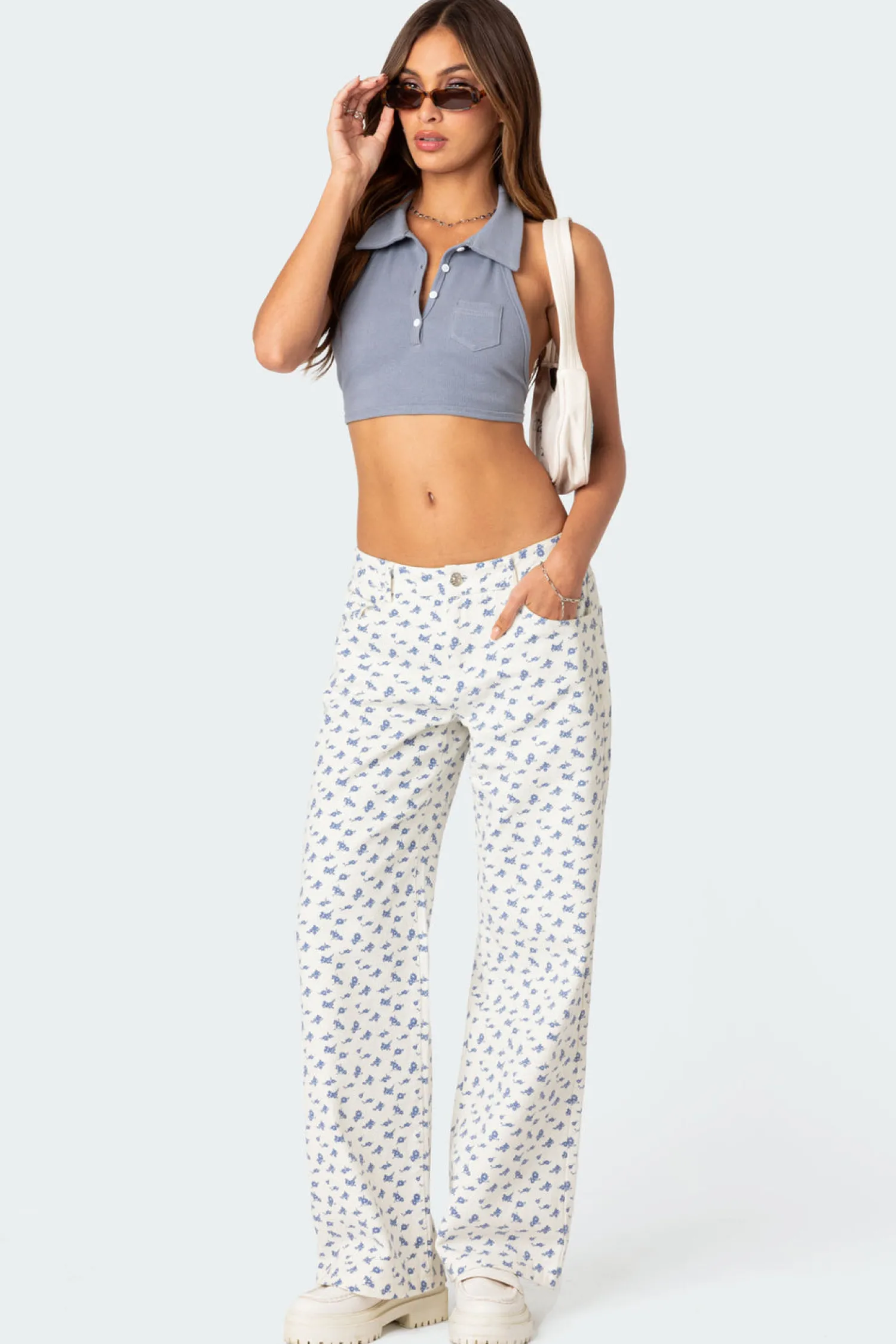 Jeans | Jeans*edikted Lilyana Printed Low Rise Jeans WHITE AND BLUE