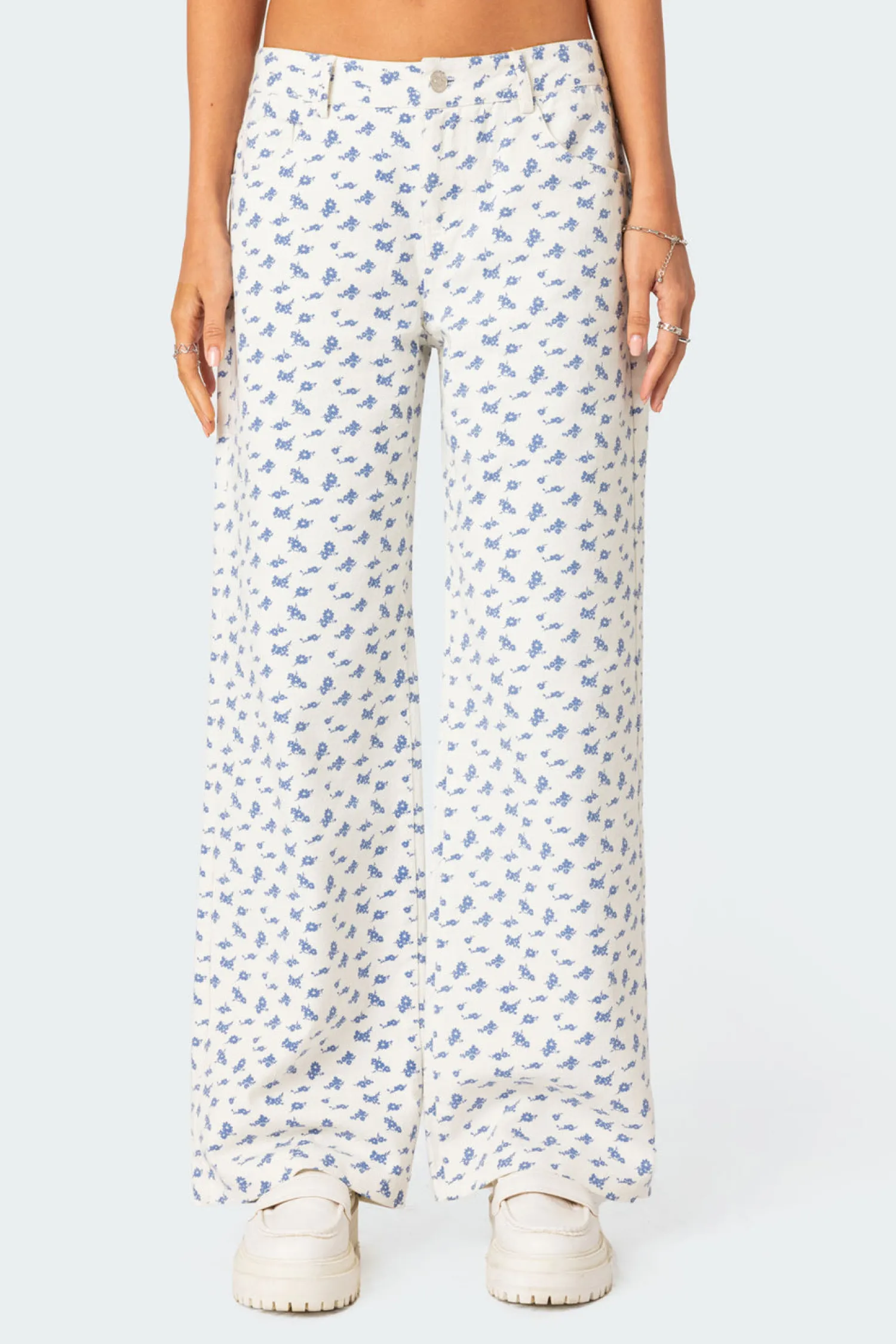 Jeans | Jeans*edikted Lilyana Printed Low Rise Jeans WHITE AND BLUE