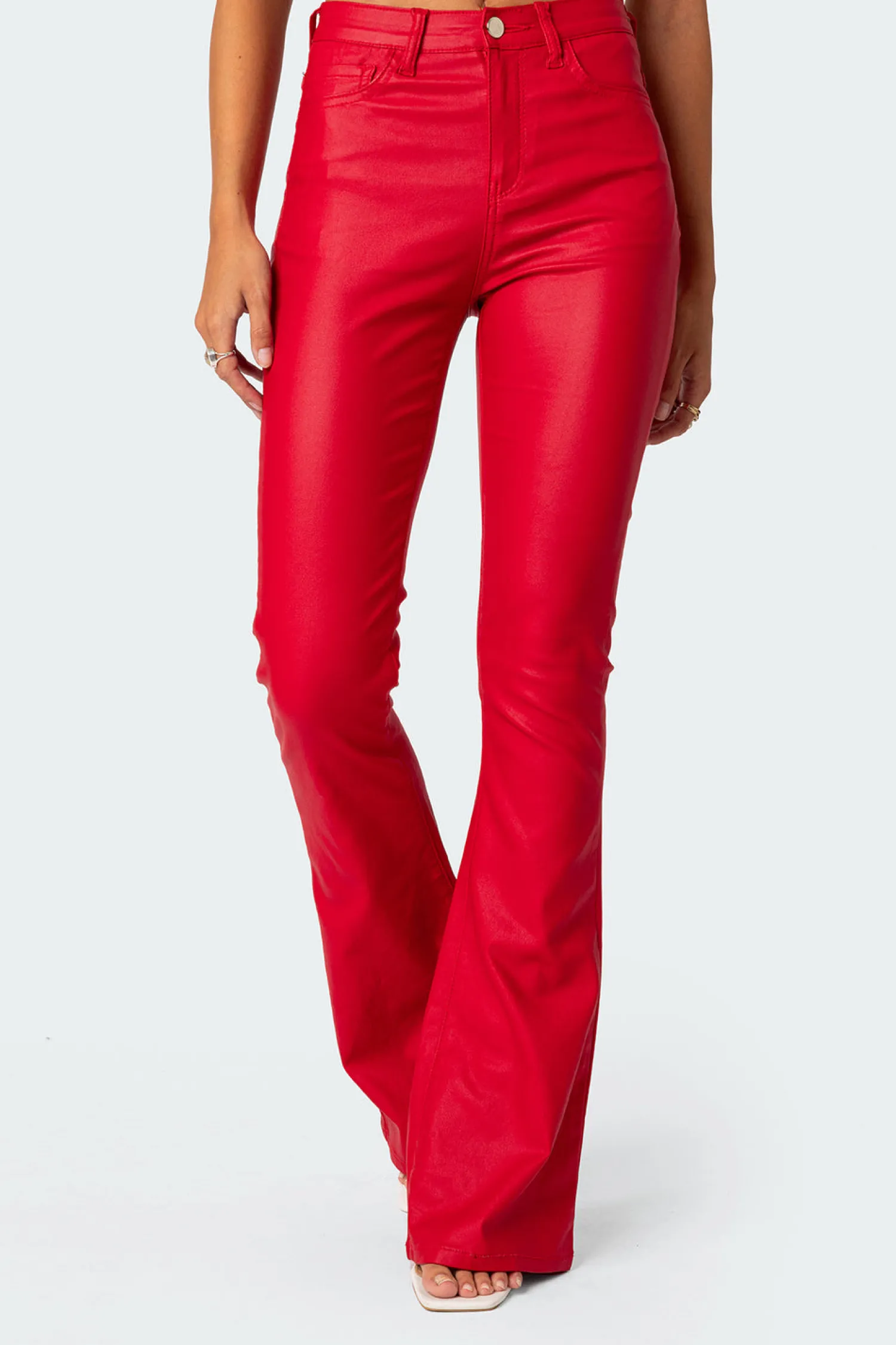 Jeans | Jeans*edikted Luna Faux Leather Flare Jeans RED