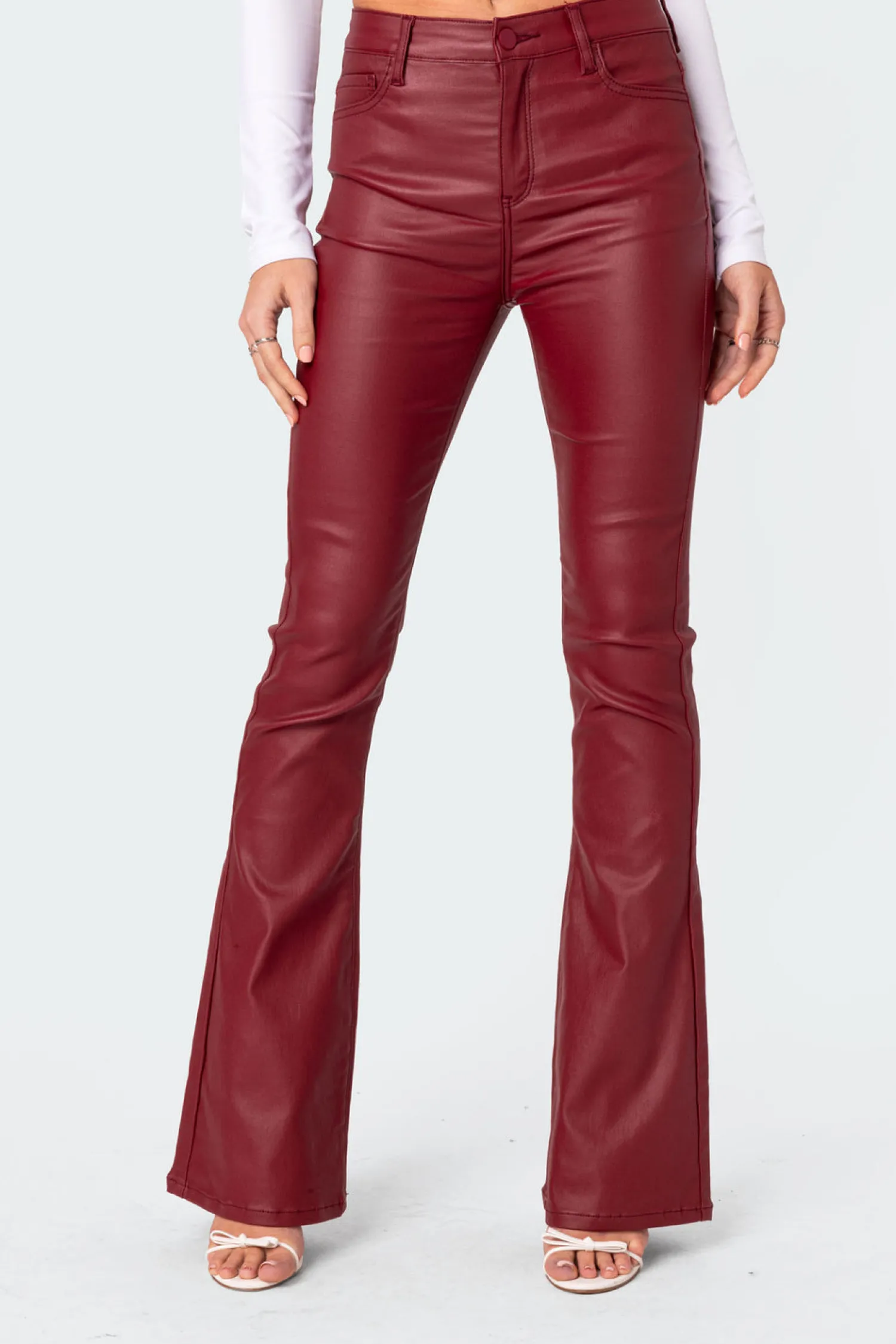 Jeans | Jeans*edikted Luna Faux Leather Flare Jeans BURGUNDY