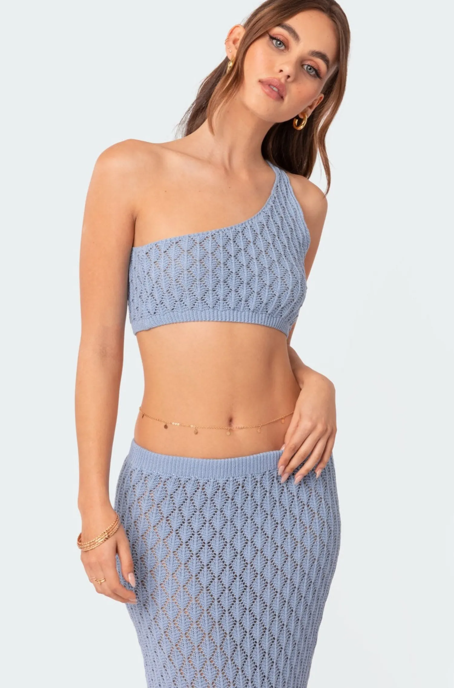 Crop Tops | Cover Ups*edikted Mermaid One Shoulder Crochet Crop Top BLUE