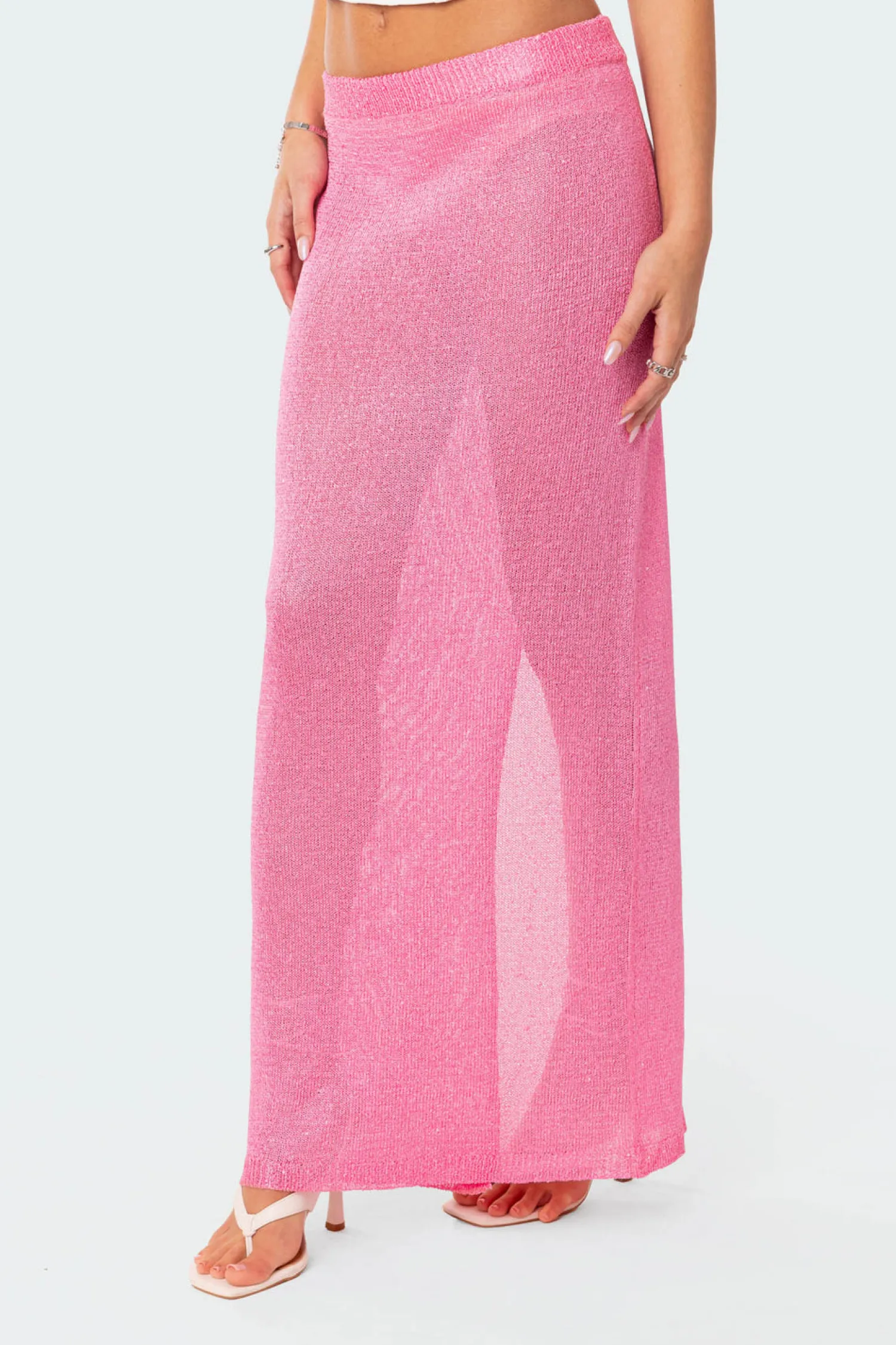 Skirts | Skirts*edikted Micro Sequin Sheer Knit Maxi Skirt PINK