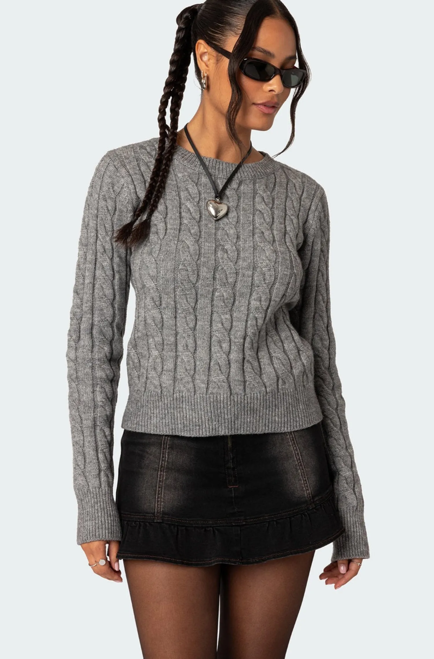 Long Sleeve Tops | Sweaters & Cardigans*edikted Minka Fitted Cable Knit Sweater GRAY MELANGE