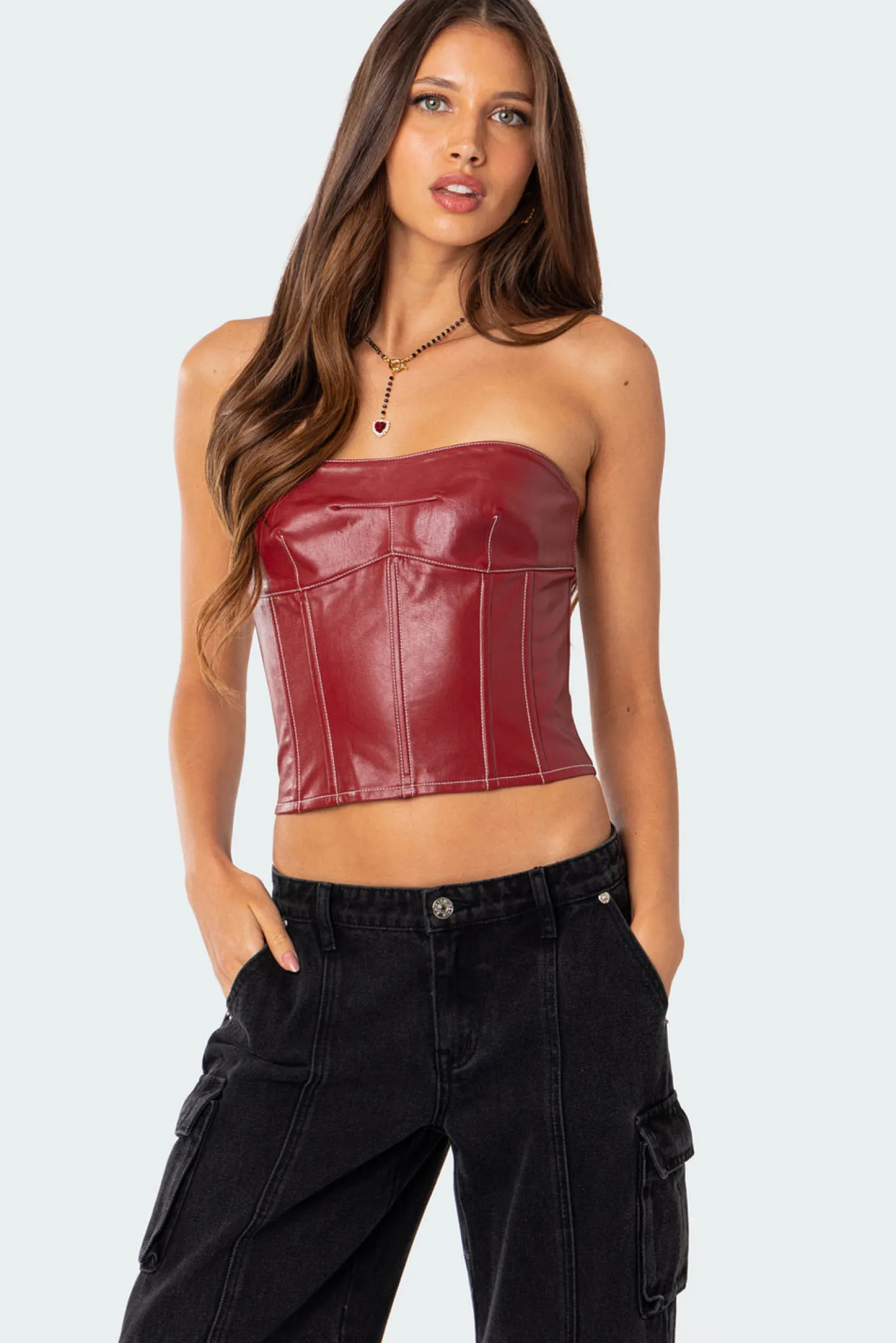 Corsets | Corsets*edikted Moss Faux Leather Lace Up Corset BURGUNDY