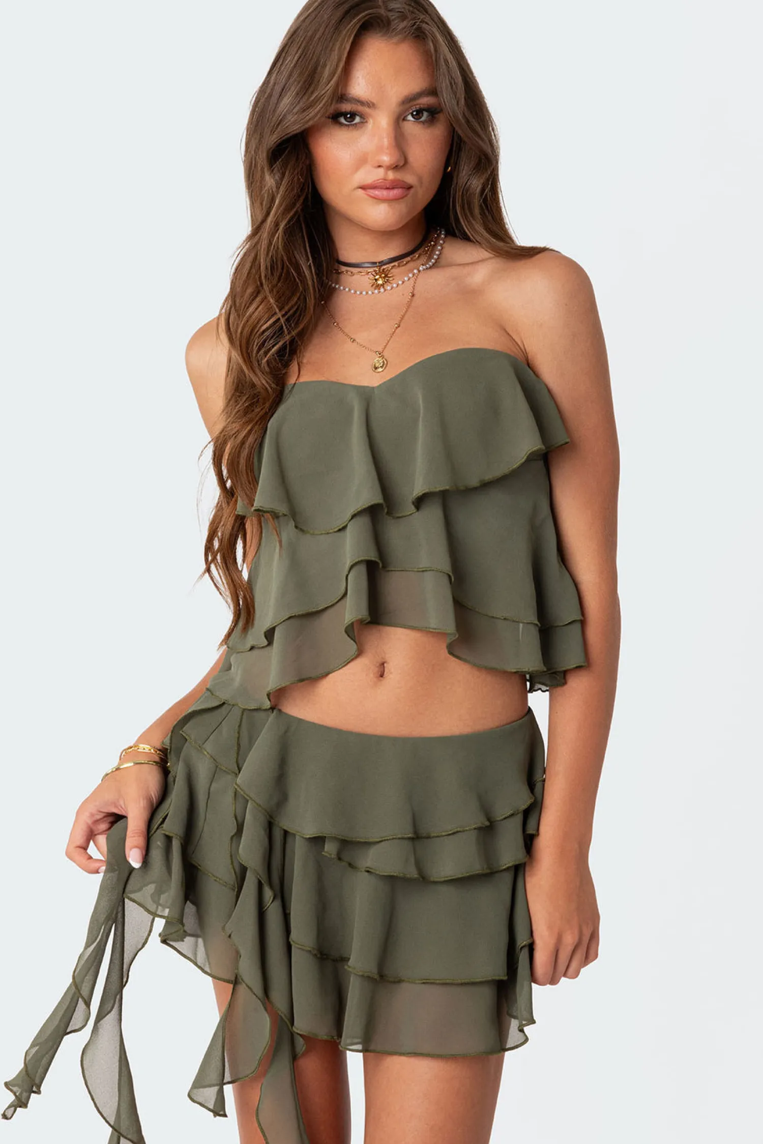 Crop Tops | Strapless Tops*edikted Nico Ruffled Strapless Top OLIVE