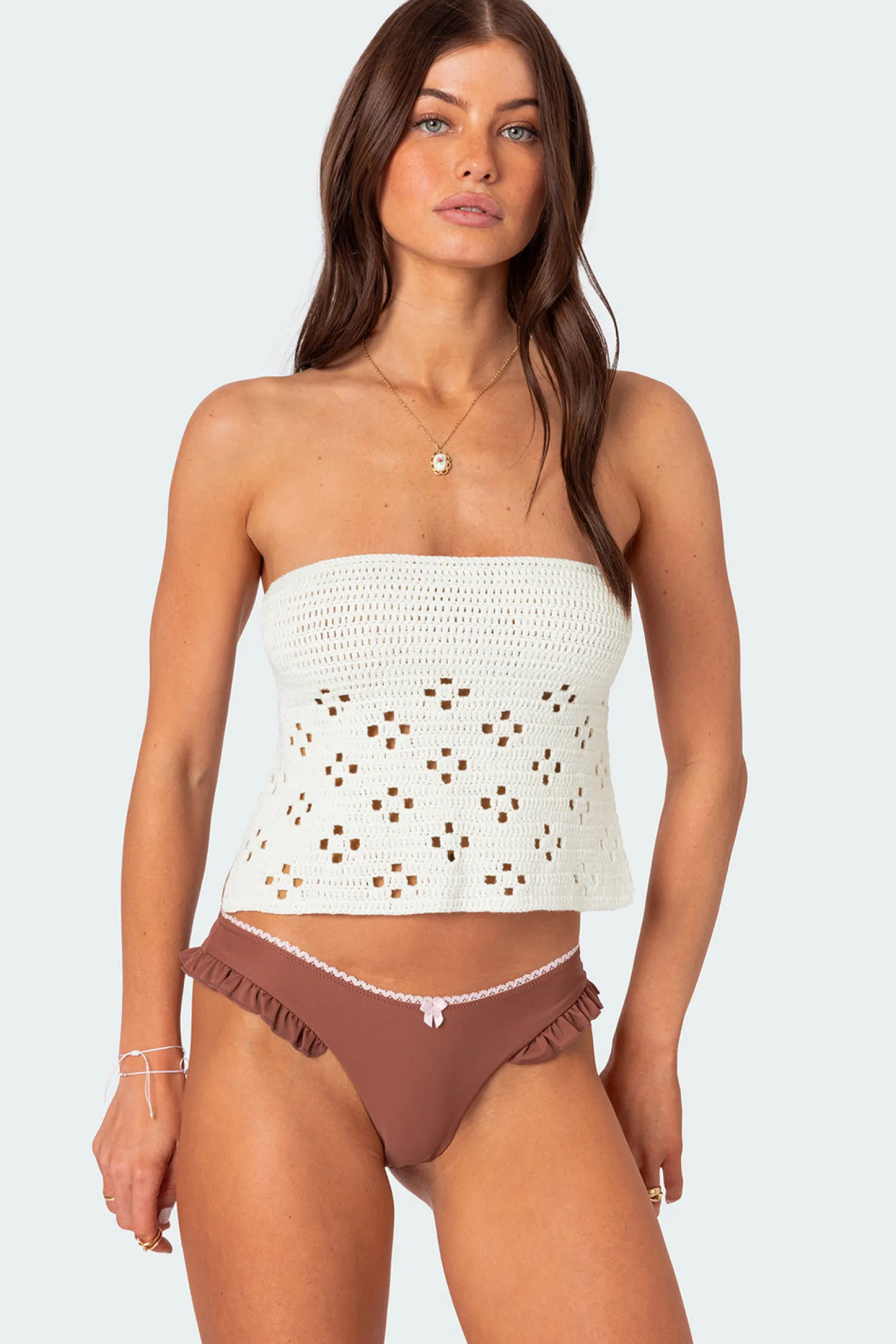 Swim | Strapless Tops*edikted Niki Crochet Strapless Top CREAM