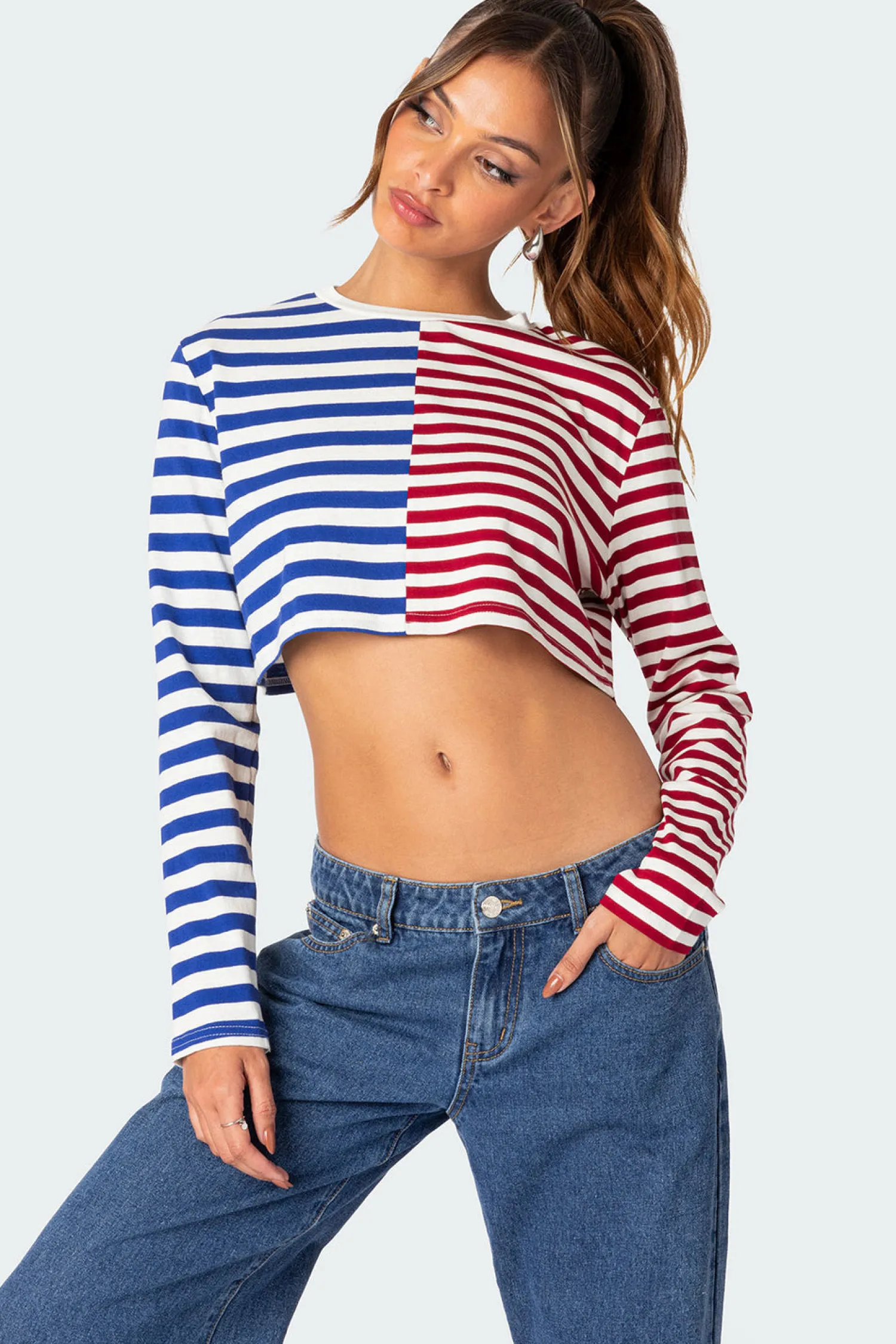 Crop Tops | T-Shirts*edikted Oversized Striped Long Sleeve T Shirt MIX