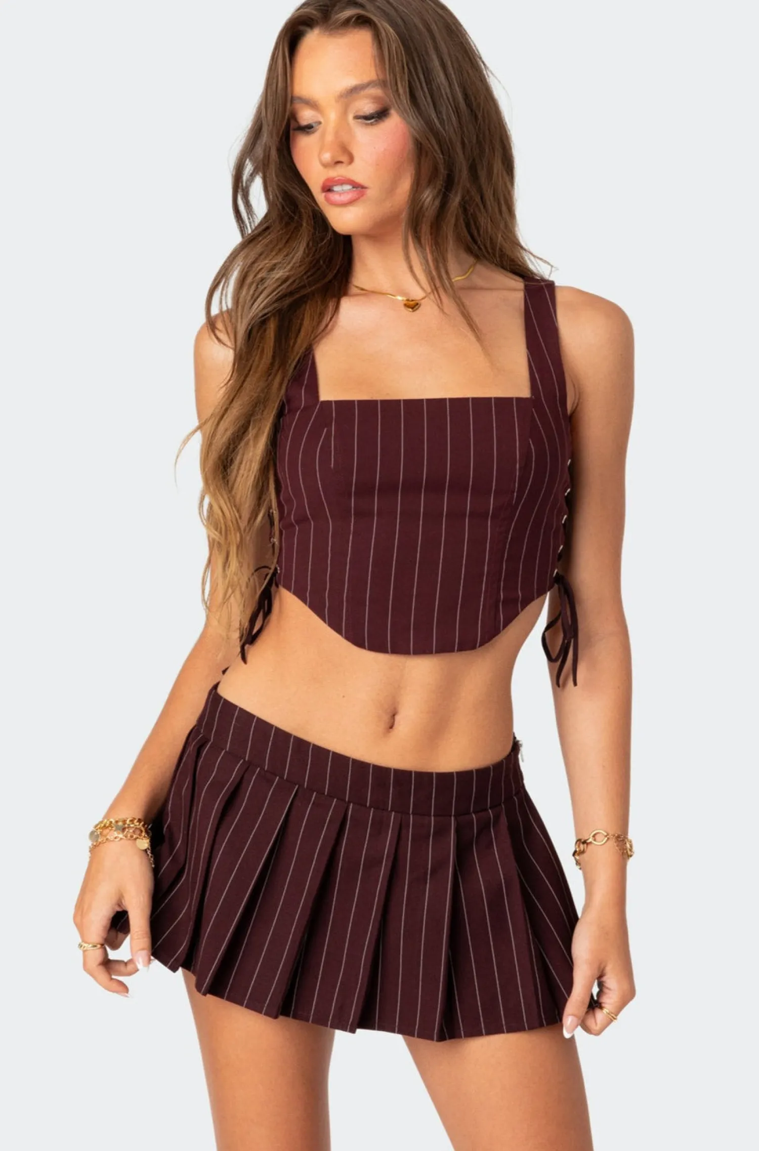 Crop Tops | Corsets*edikted Pinstripe Side Lace Up Corset BURGUNDY