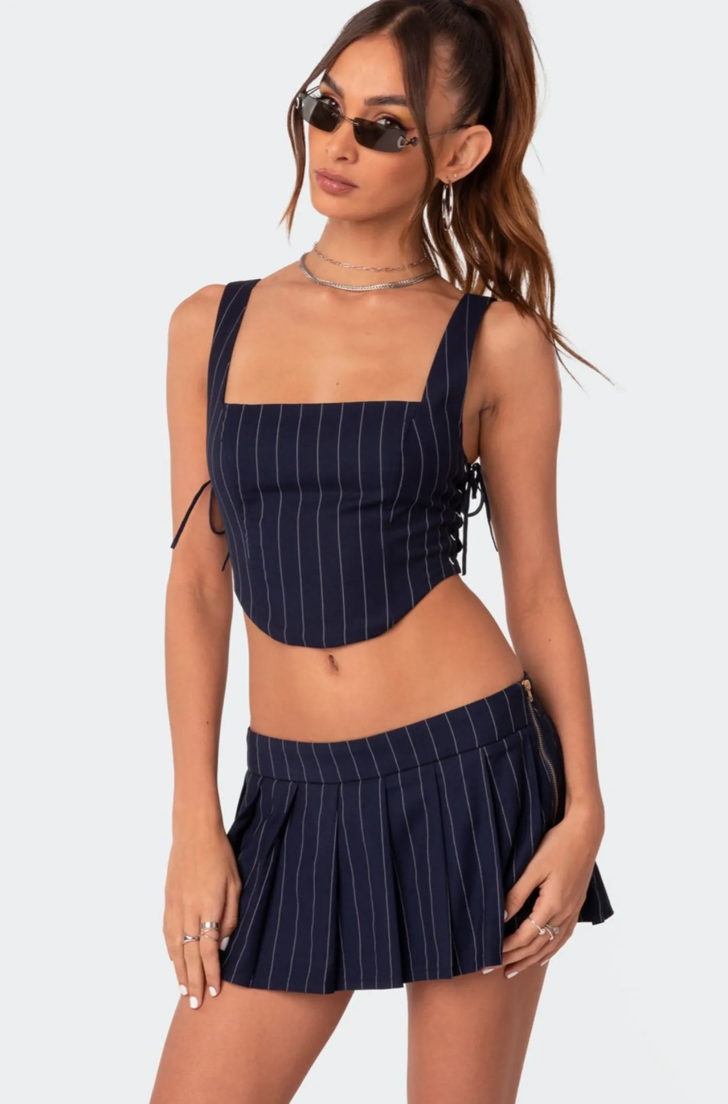 Crop Tops | Corsets*edikted Pinstripe Side Lace Up Corset NAVY