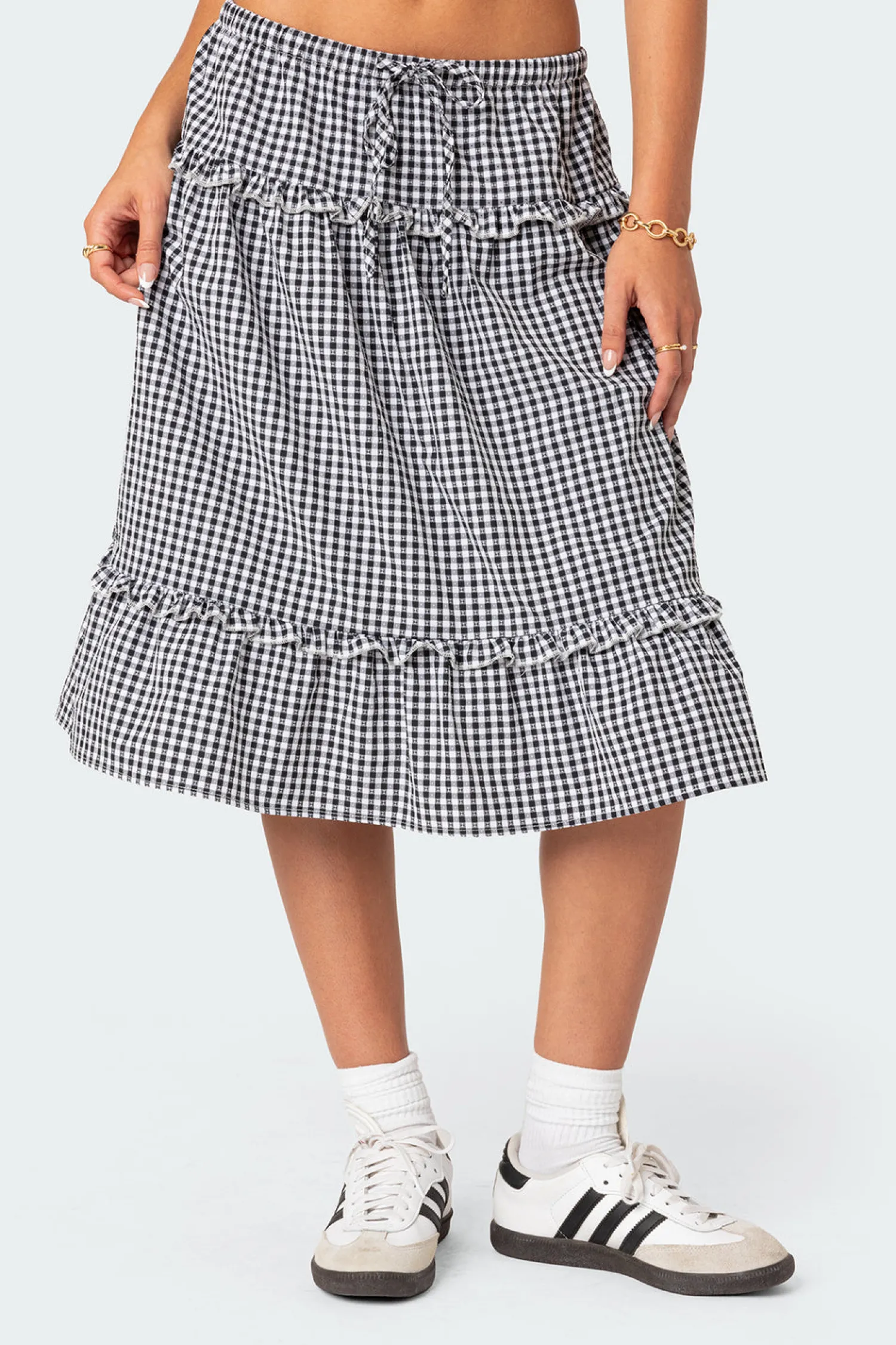 Skirts | Skirts*edikted Plaid Tiered Midi Skirt BLACK AND WHITE