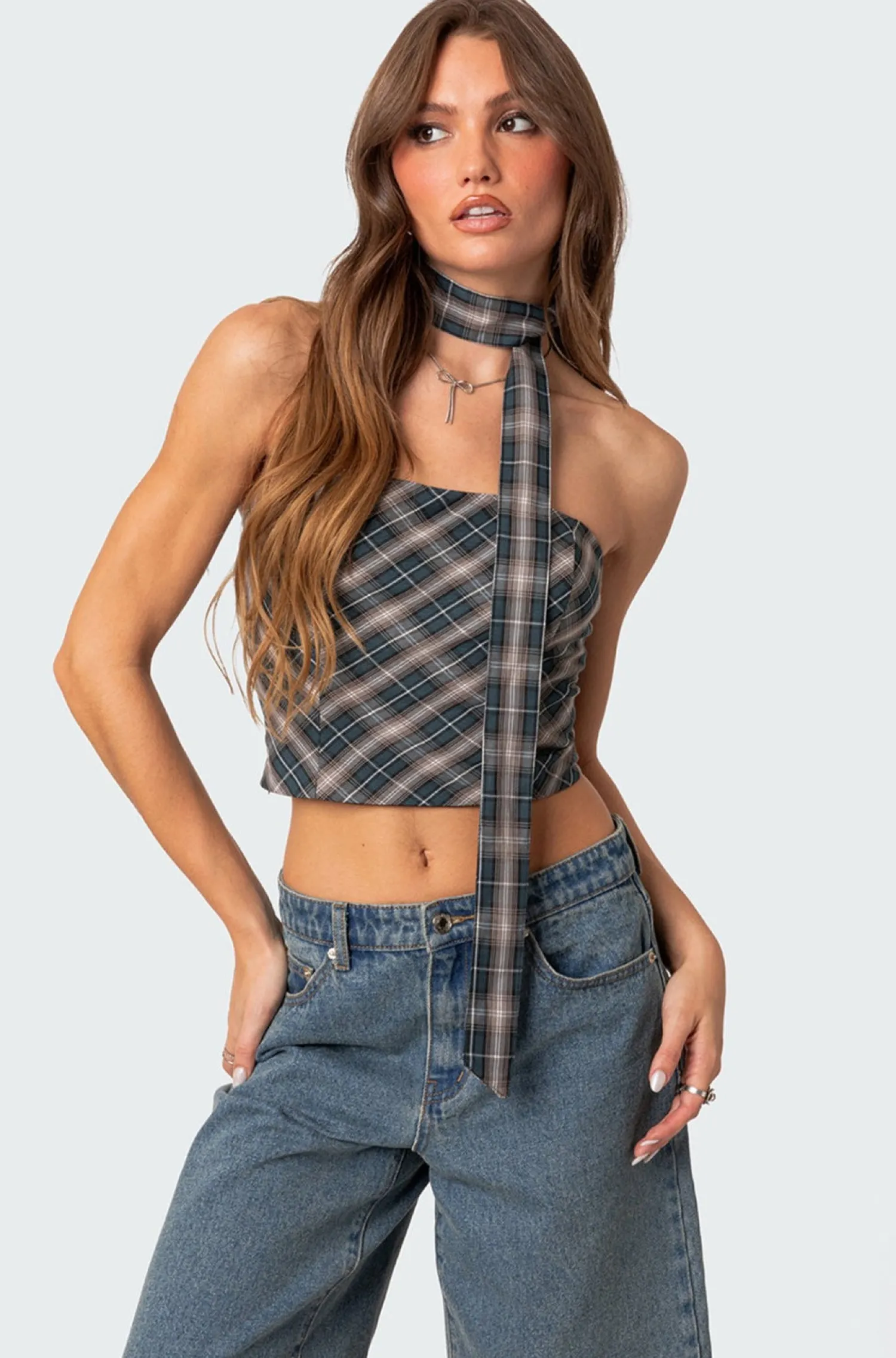 Strapless Tops*edikted Plaid Two Piece Scarf Top MIX