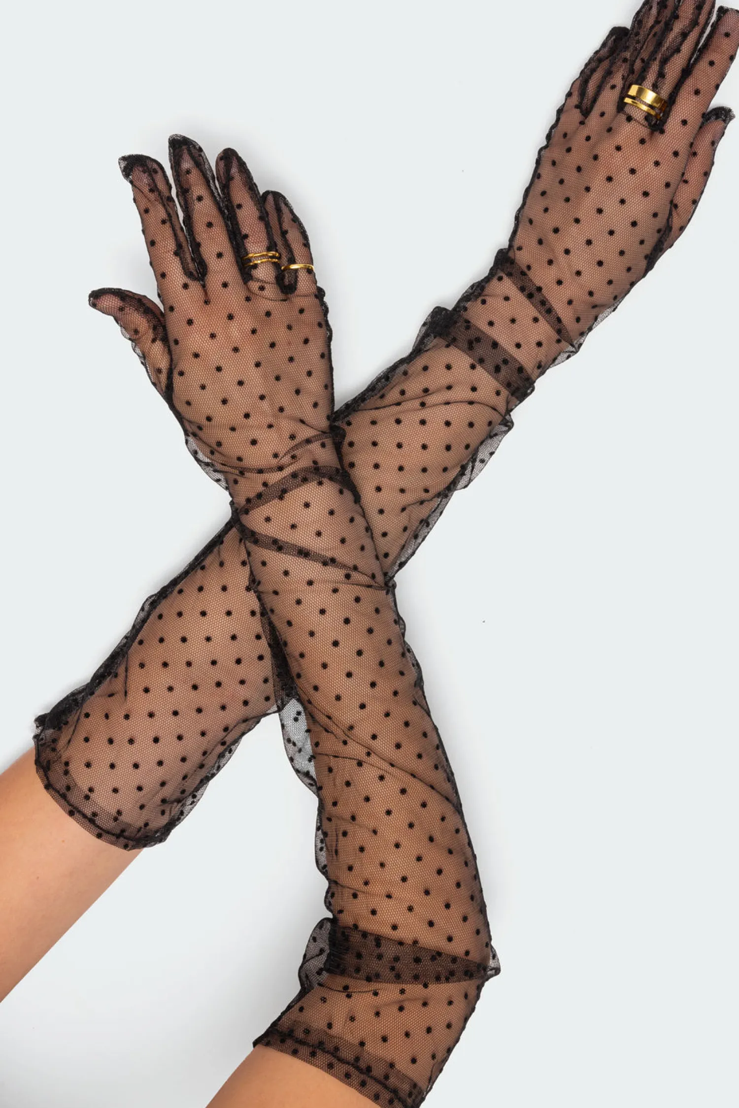 Fun Stuff*edikted Polka Dot Sheer Mesh Gloves BLACK