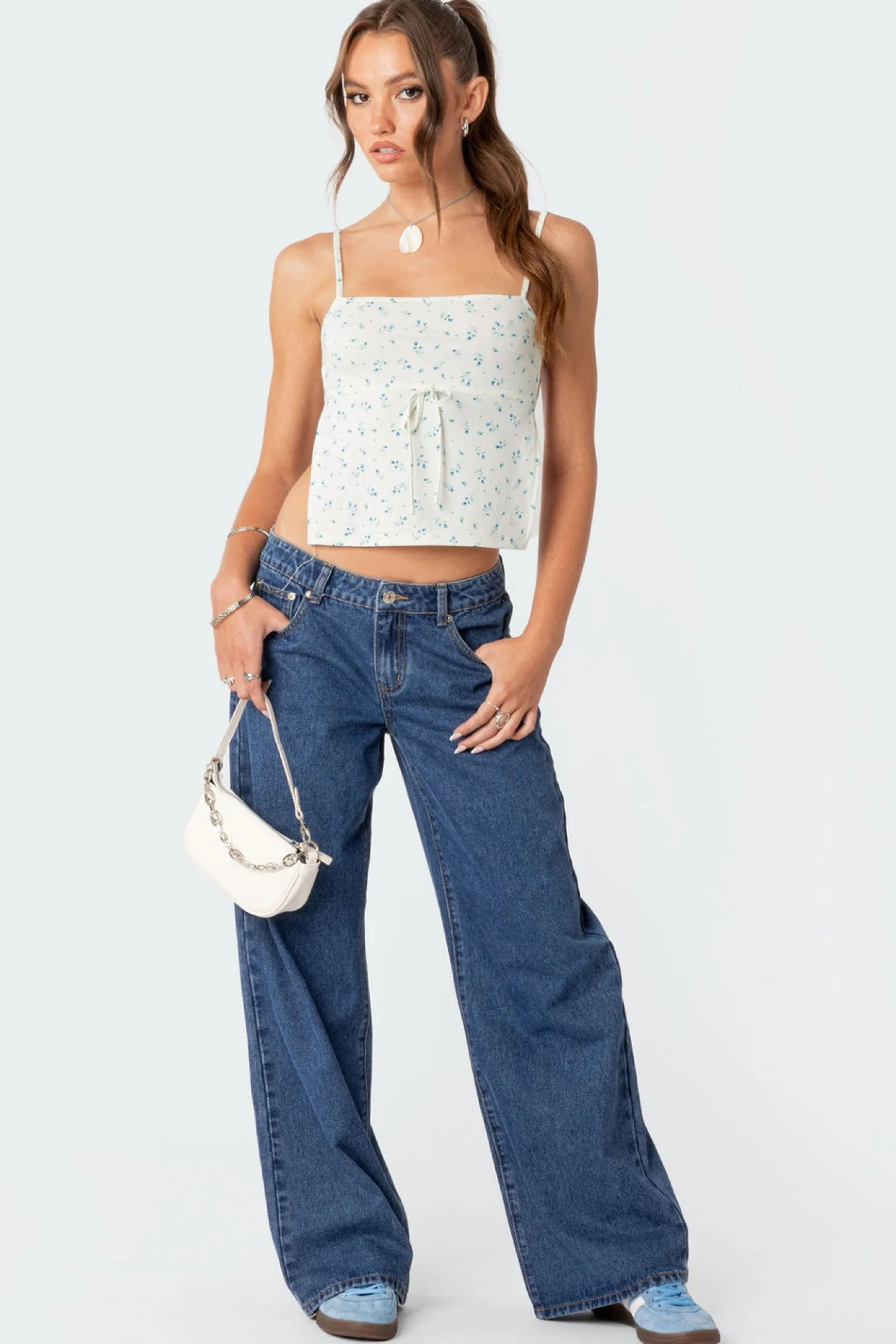 Denim*edikted Raelynn Washed Low Rise Jeans BLUE WASHED