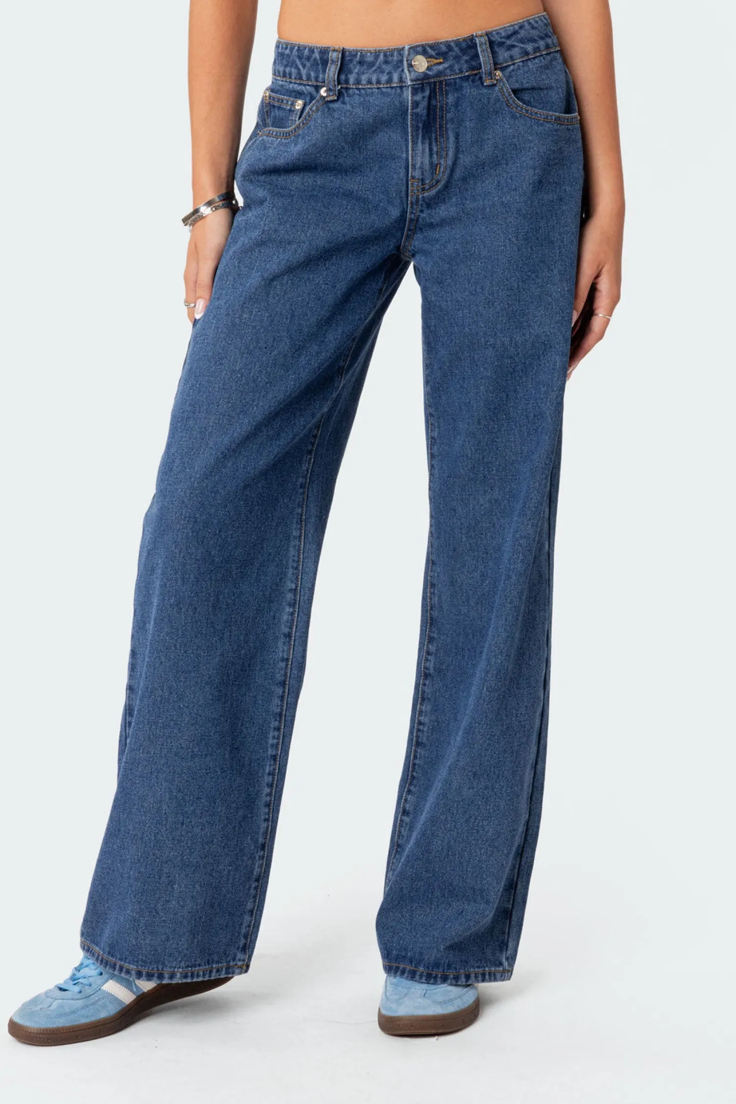 Denim*edikted Raelynn Washed Low Rise Jeans BLUE WASHED