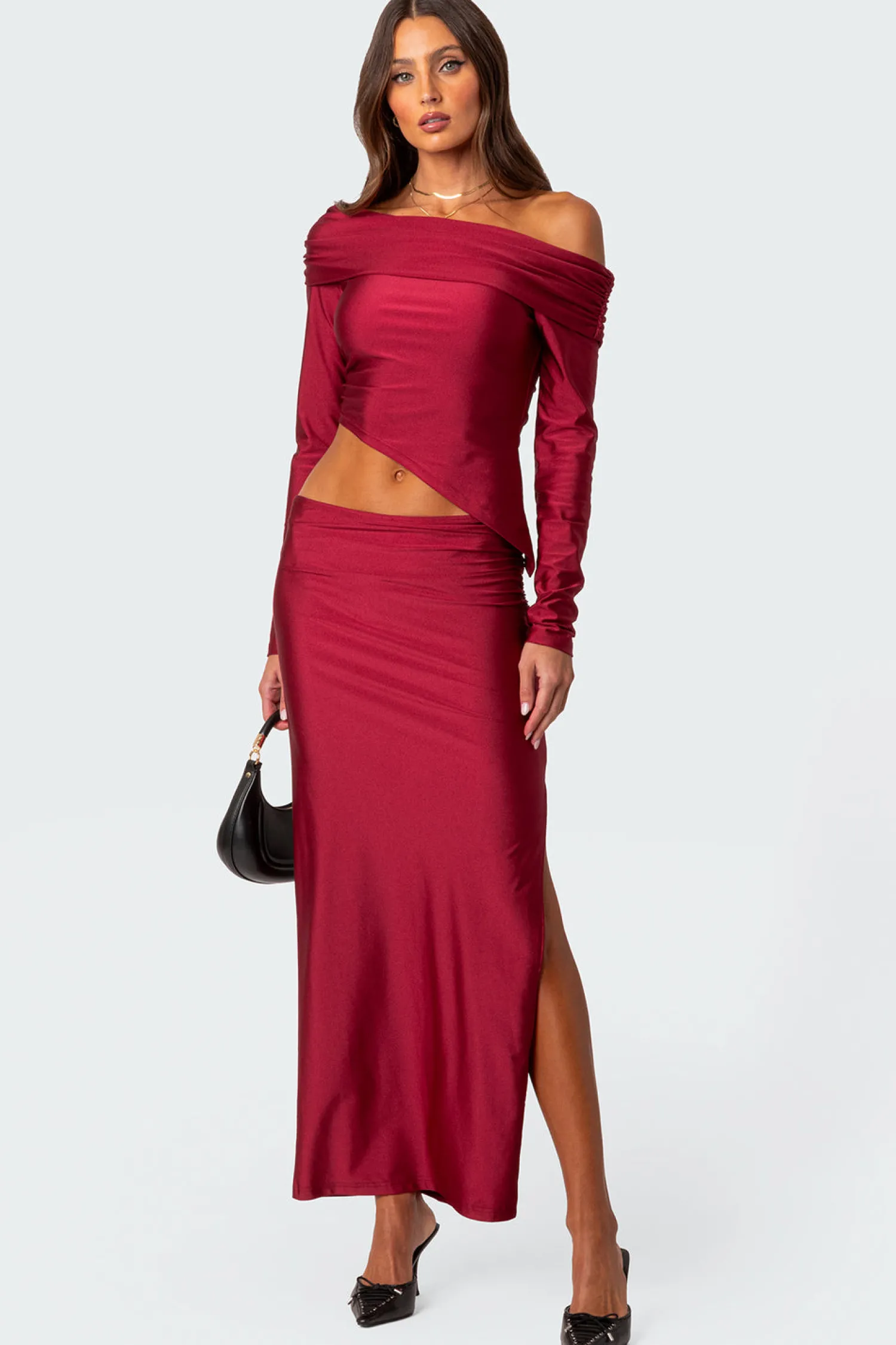 Skirts | Skirts*edikted Reema Shiny Slit Maxi Skirt RED