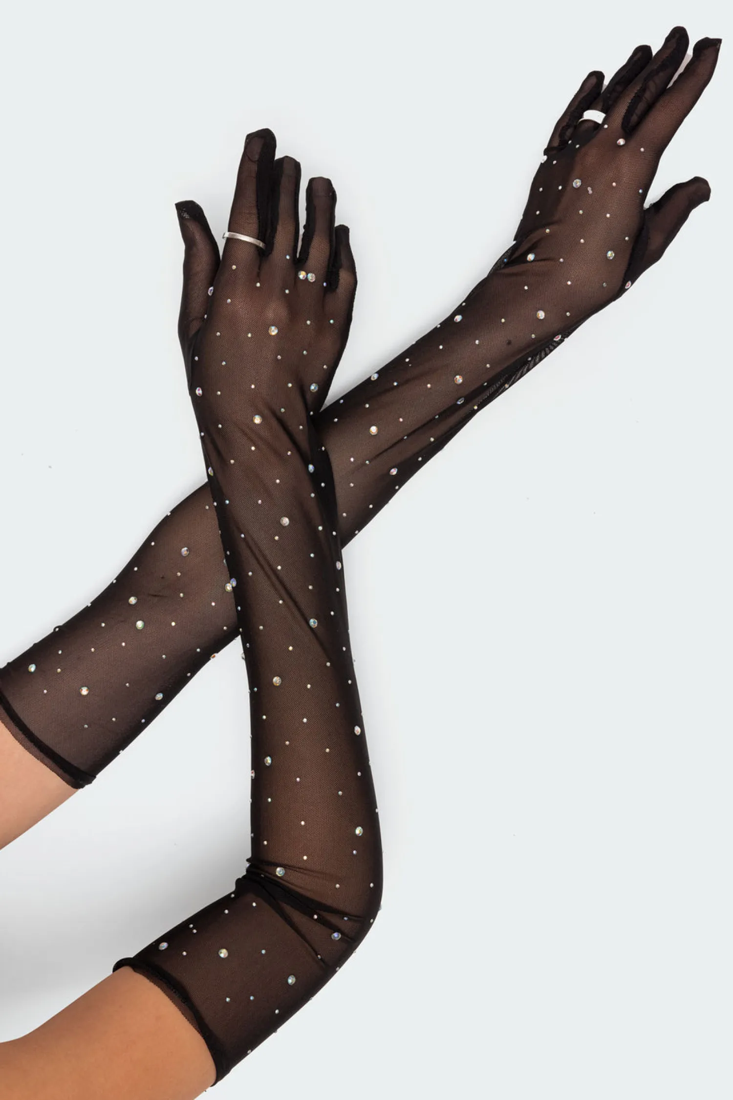 Fun Stuff*edikted Rhinestone Sheer Mesh Gloves BLACK