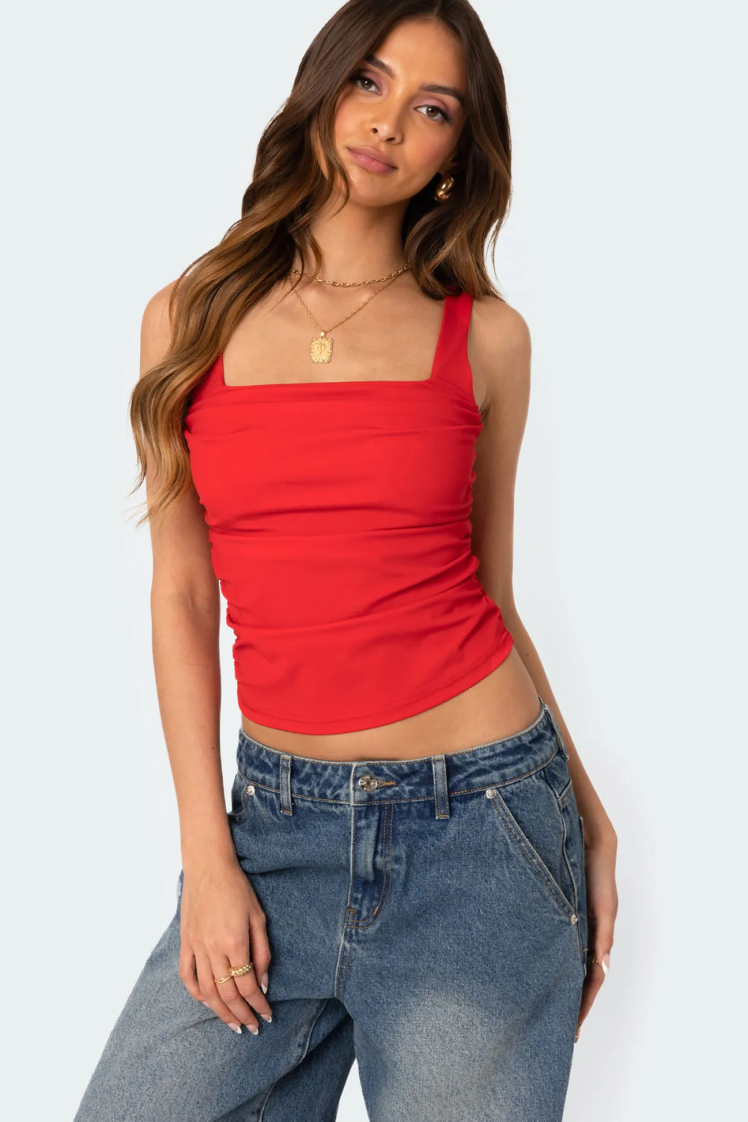 Tank Tops | Tops*edikted Rio Ruched Square Neck Top RED