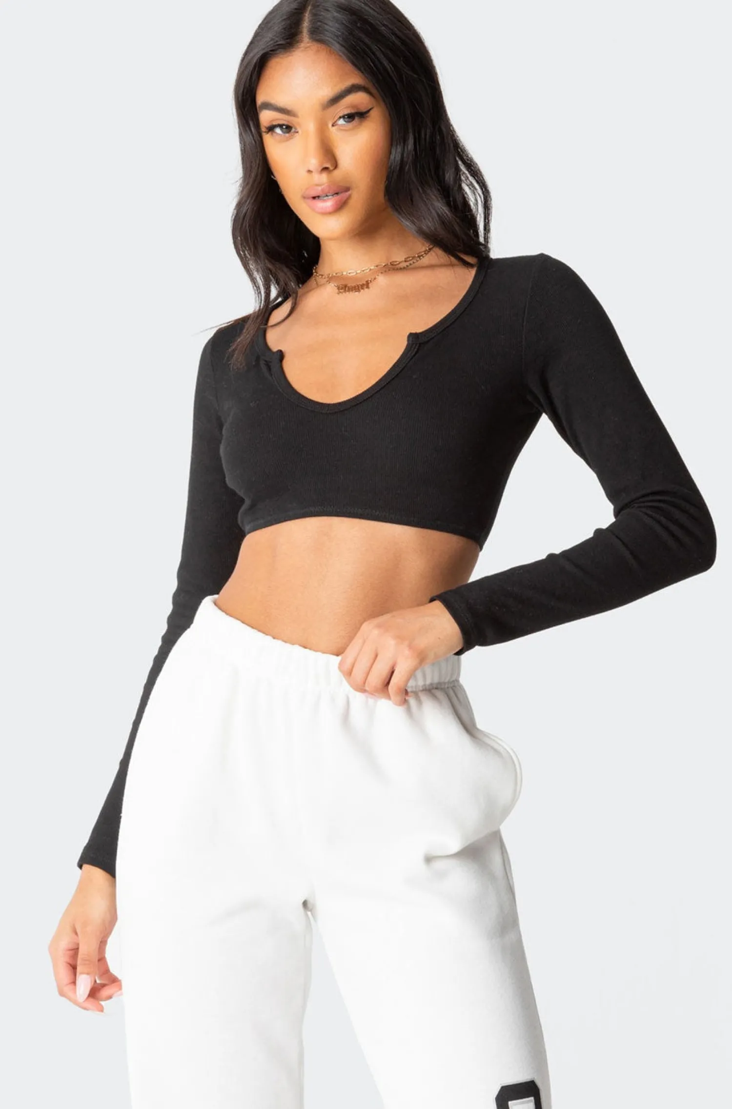 Crop Tops | Long Sleeve Tops*edikted Romance Ribbed Crop Top BLACK