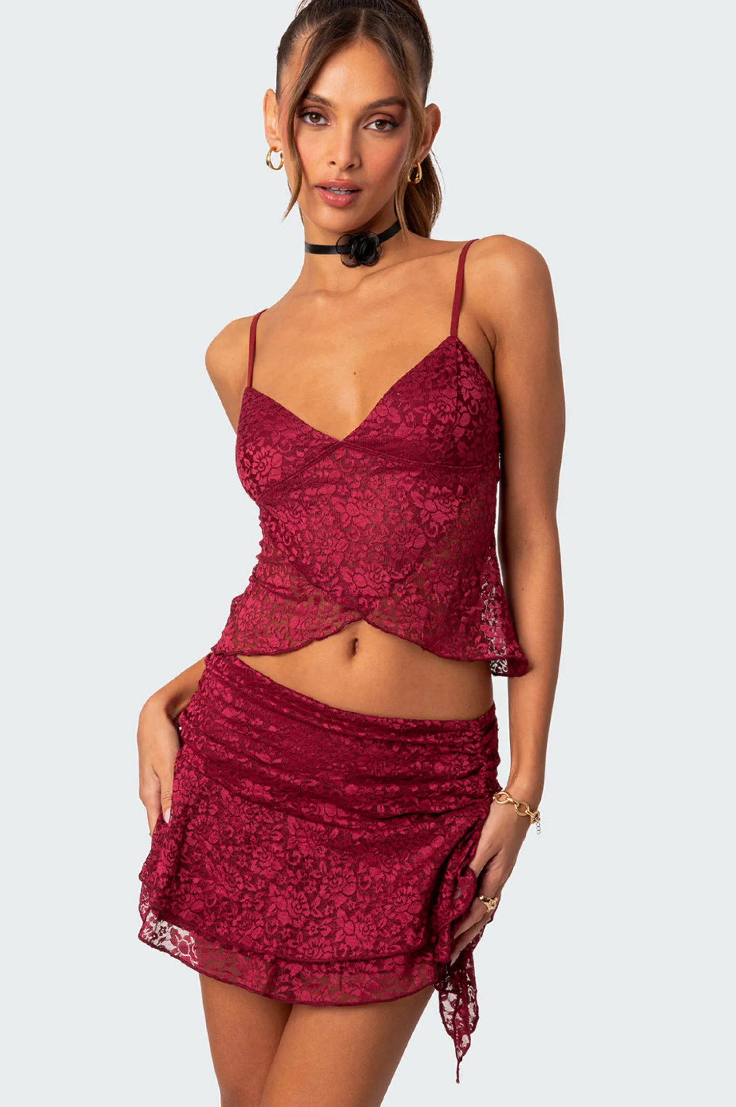 Crop Tops | Tank Tops*edikted Ruby Sheer Lace Tank Top BURGUNDY