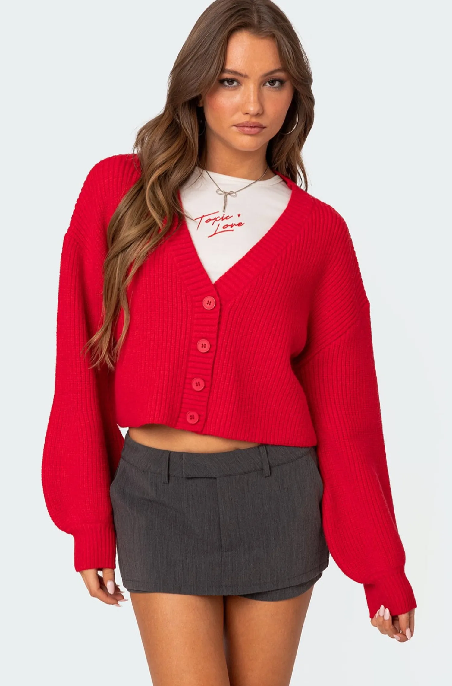 Crop Tops | Sweaters & Cardigans*edikted Sabrina Chunky Knit Cropped Cardigan RED