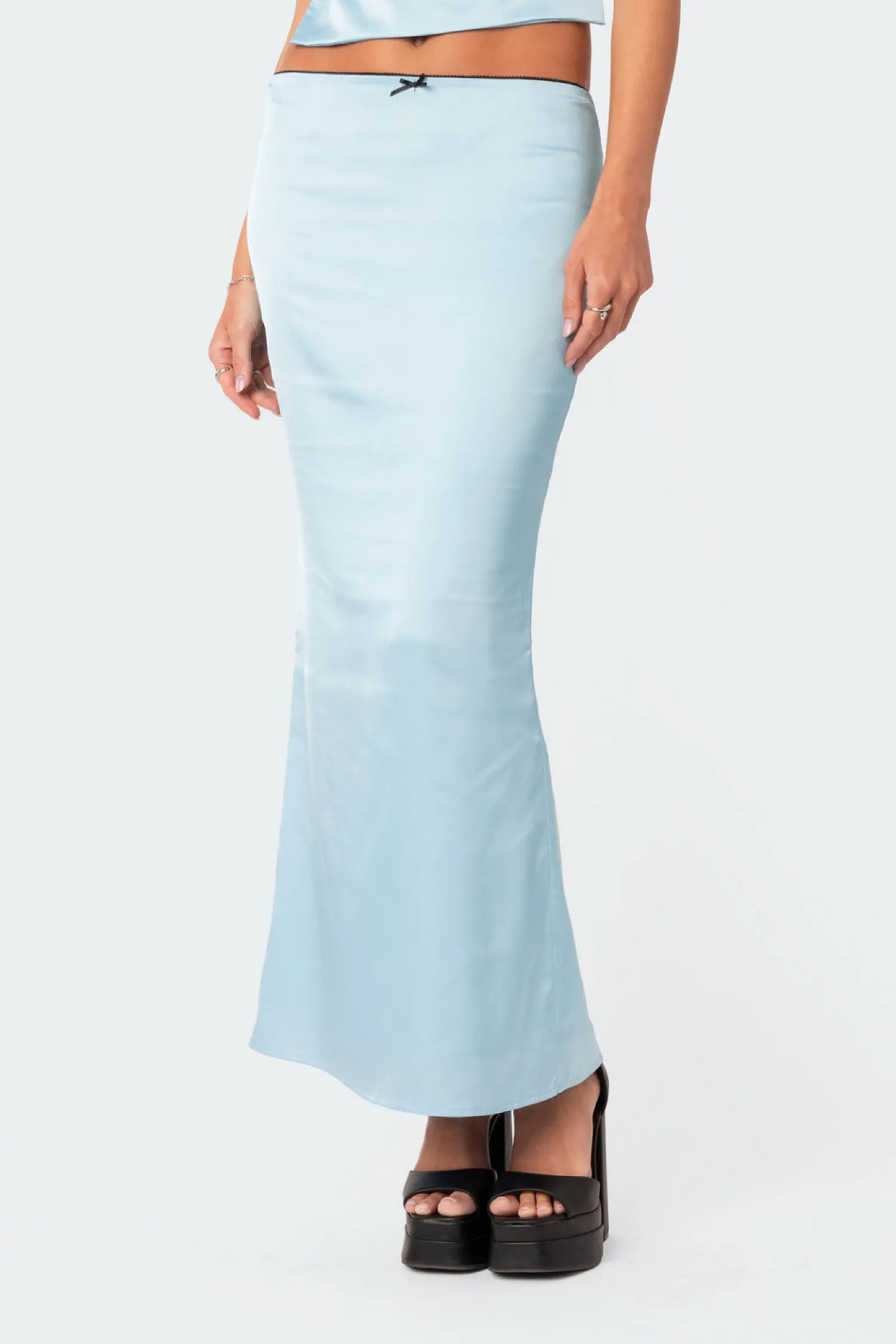 Skirts | Skirts*edikted Satin Back Slitted Low Rise Maxi Skirt LIGHT BLUE